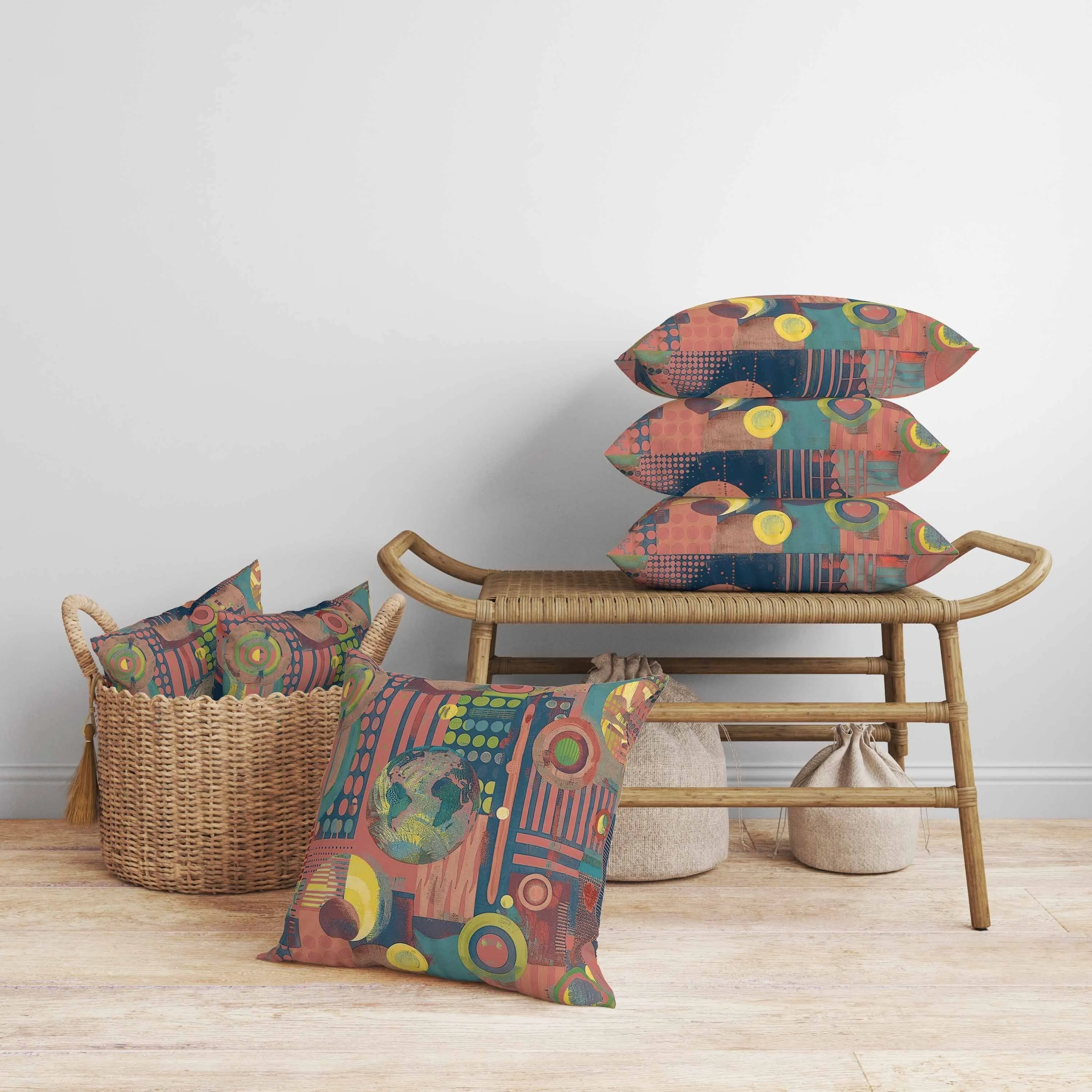 Orbital Echoes Faux Suede Reversible Throw Pillow Red and Blue