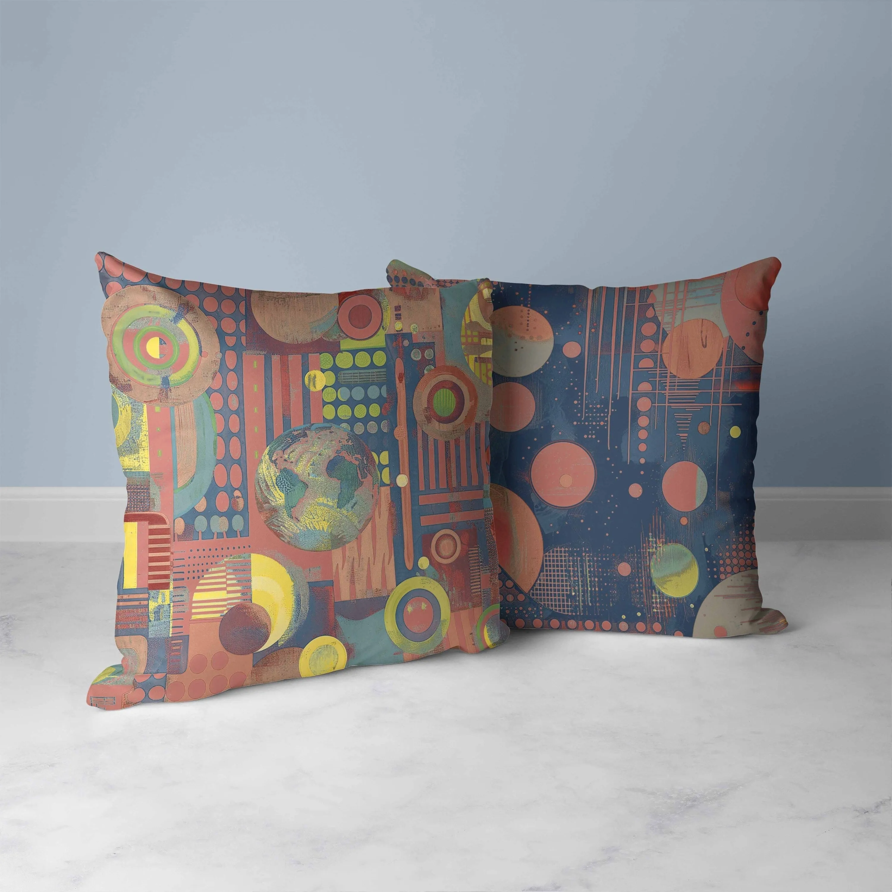 Orbital Echoes Faux Suede Reversible Throw Pillow Red and Blue