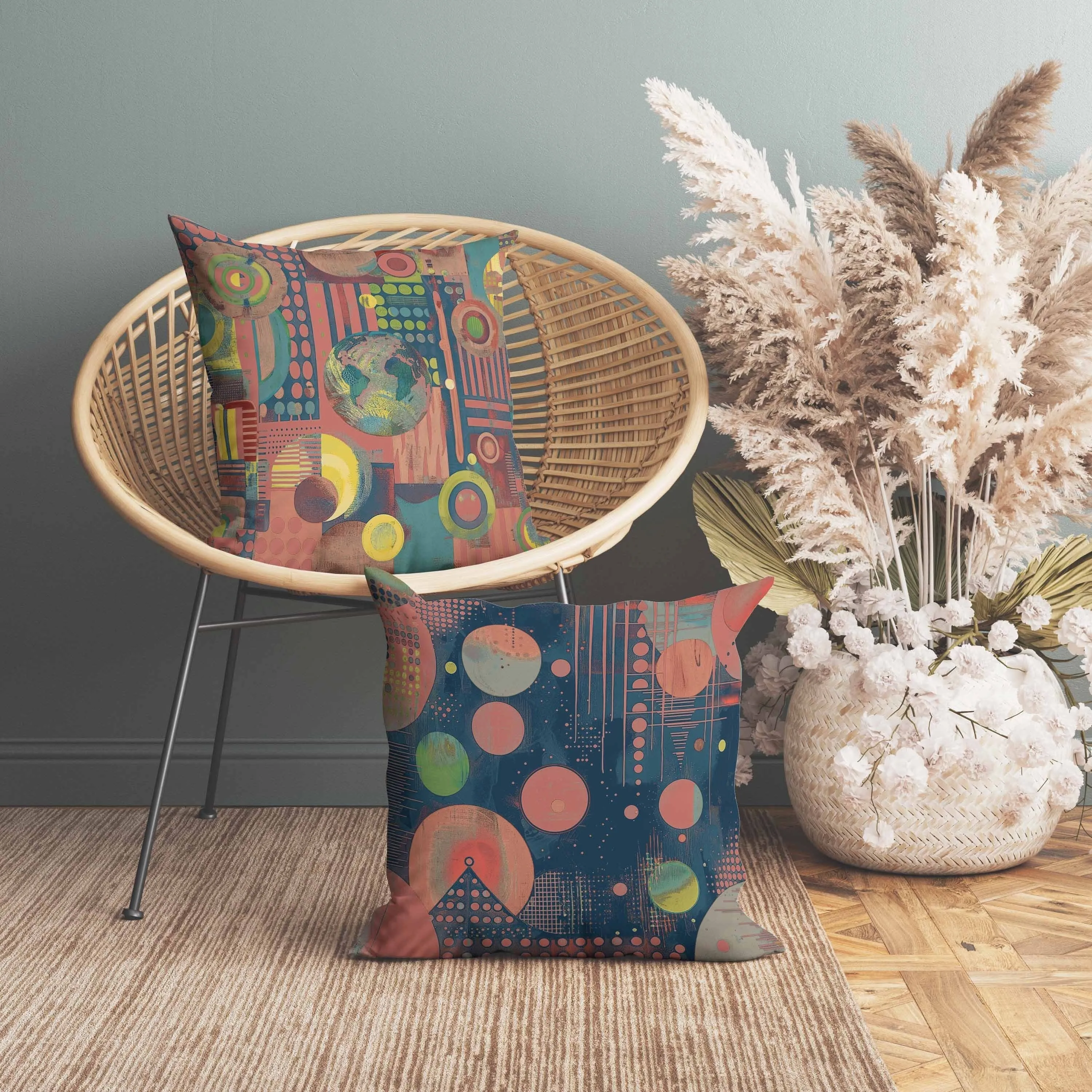Orbital Echoes Faux Suede Reversible Throw Pillow Red and Blue