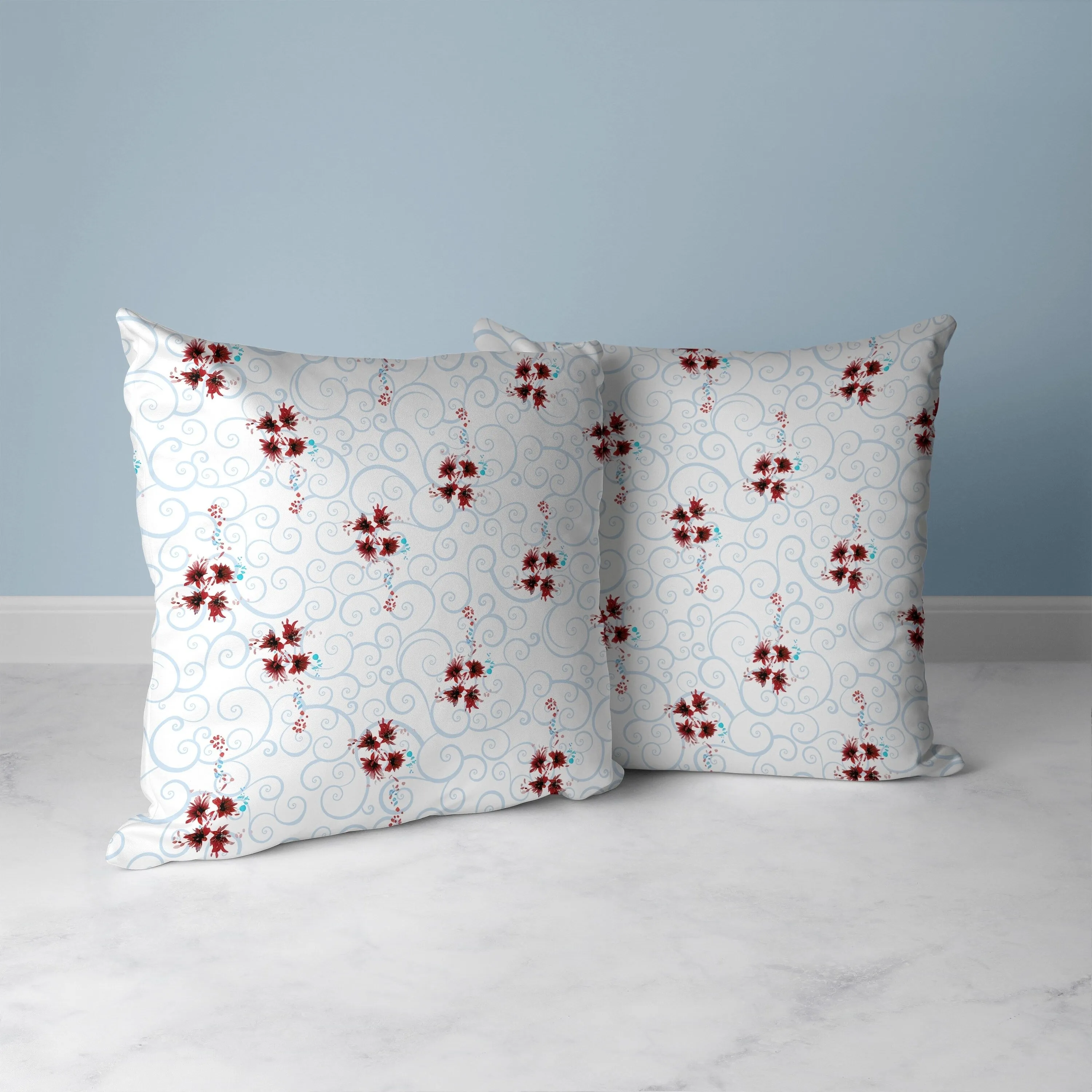 Orchid Artistry Faux Suede Reversible Throw Pillow Blue and Red