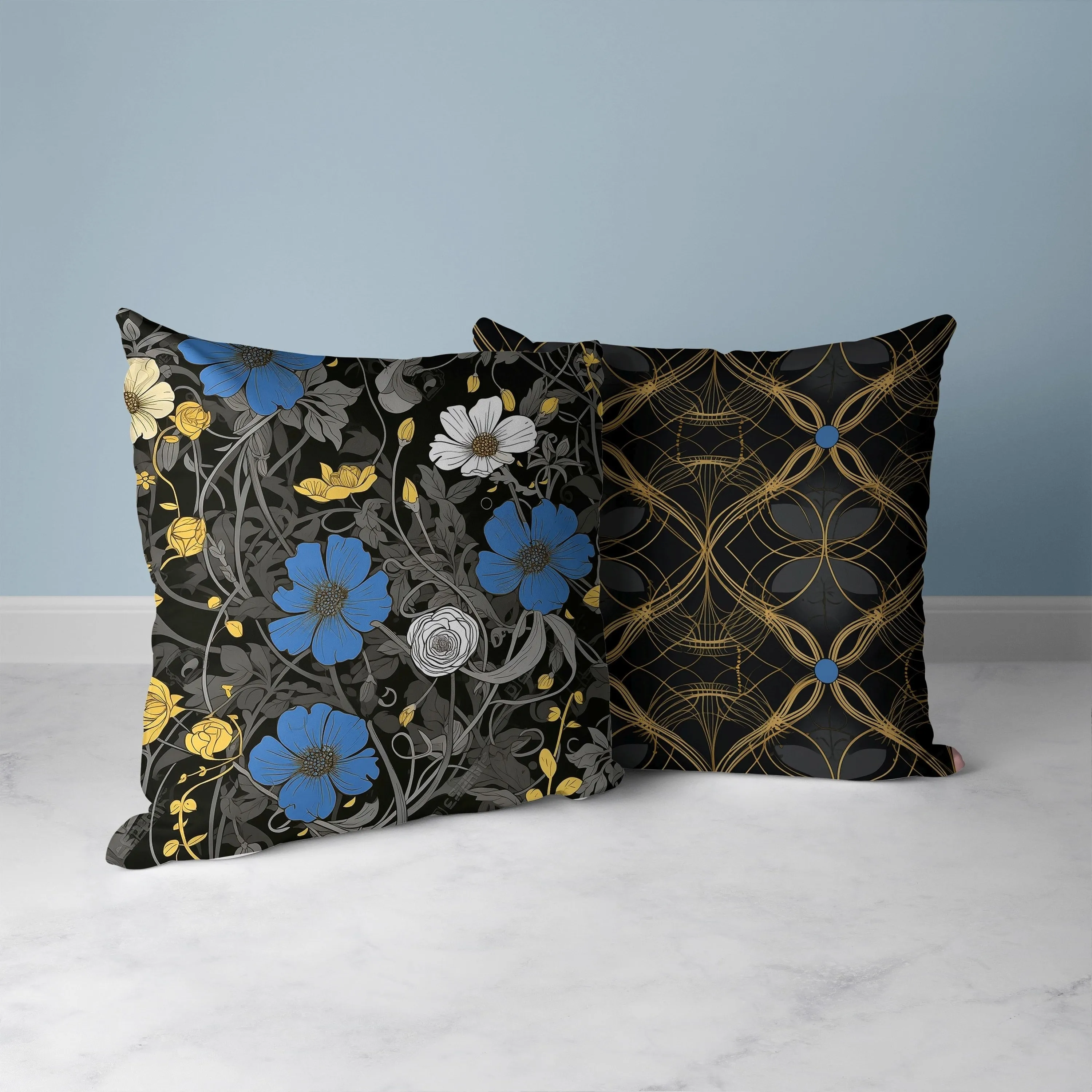 Orchid Overlay Faux Suede Reversible Throw Pillow Black and Blue