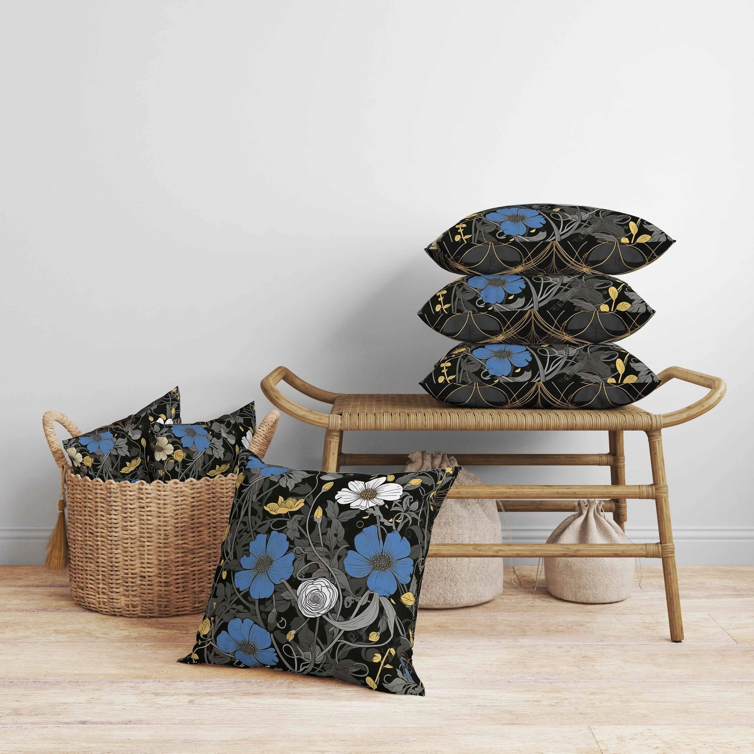 Orchid Overlay Faux Suede Reversible Throw Pillow Black and Blue