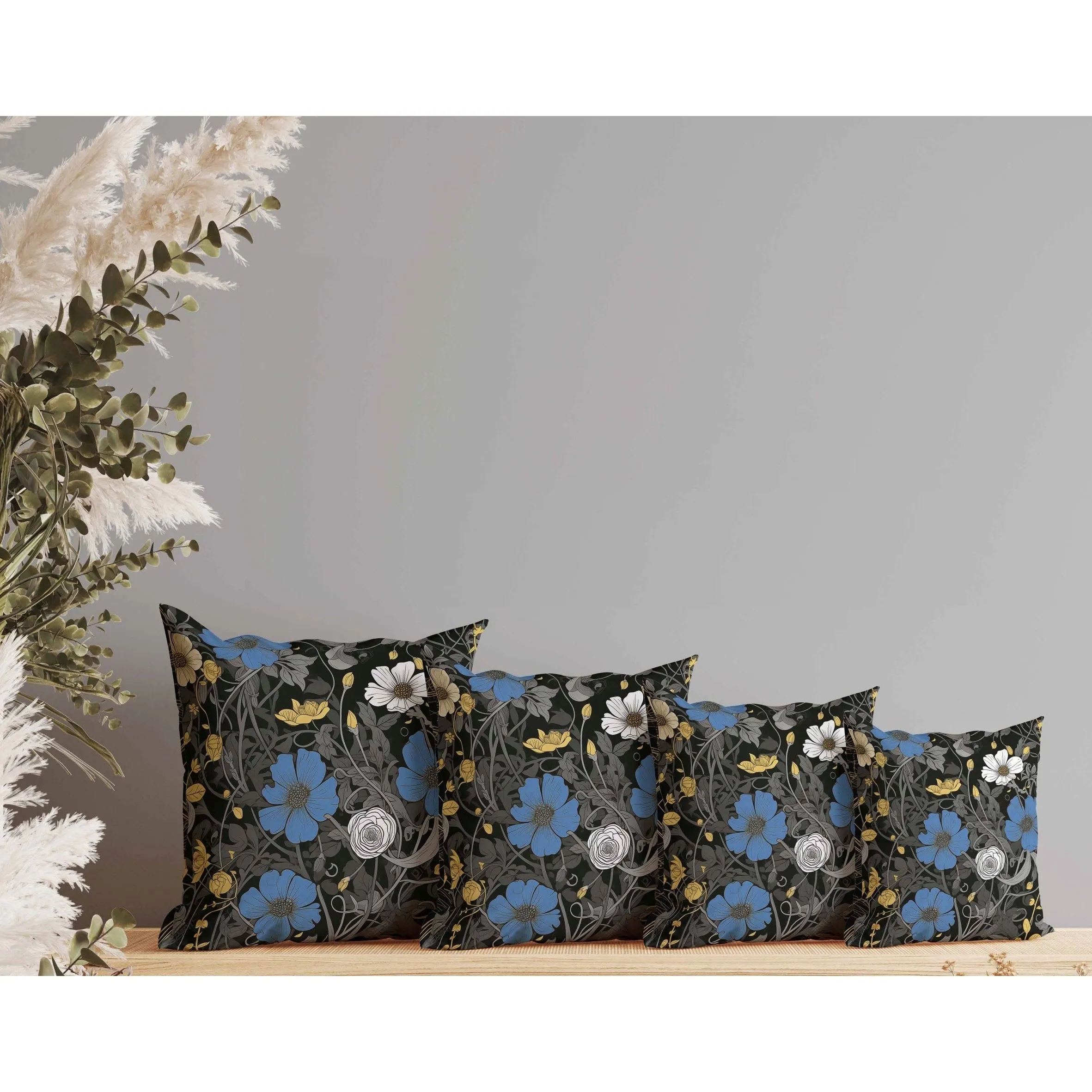 Orchid Overlay Faux Suede Reversible Throw Pillow Black and Blue