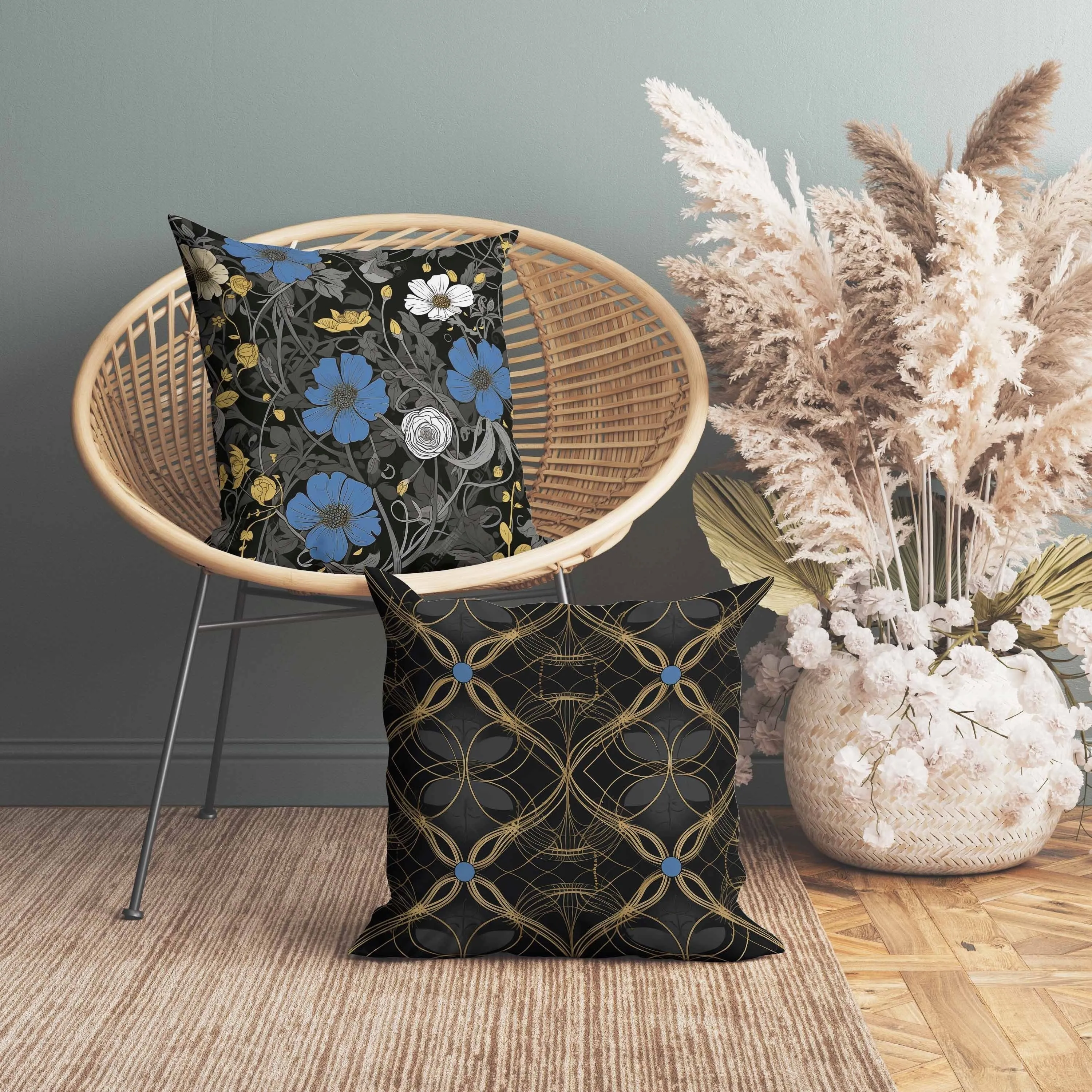 Orchid Overlay Faux Suede Reversible Throw Pillow Black and Blue