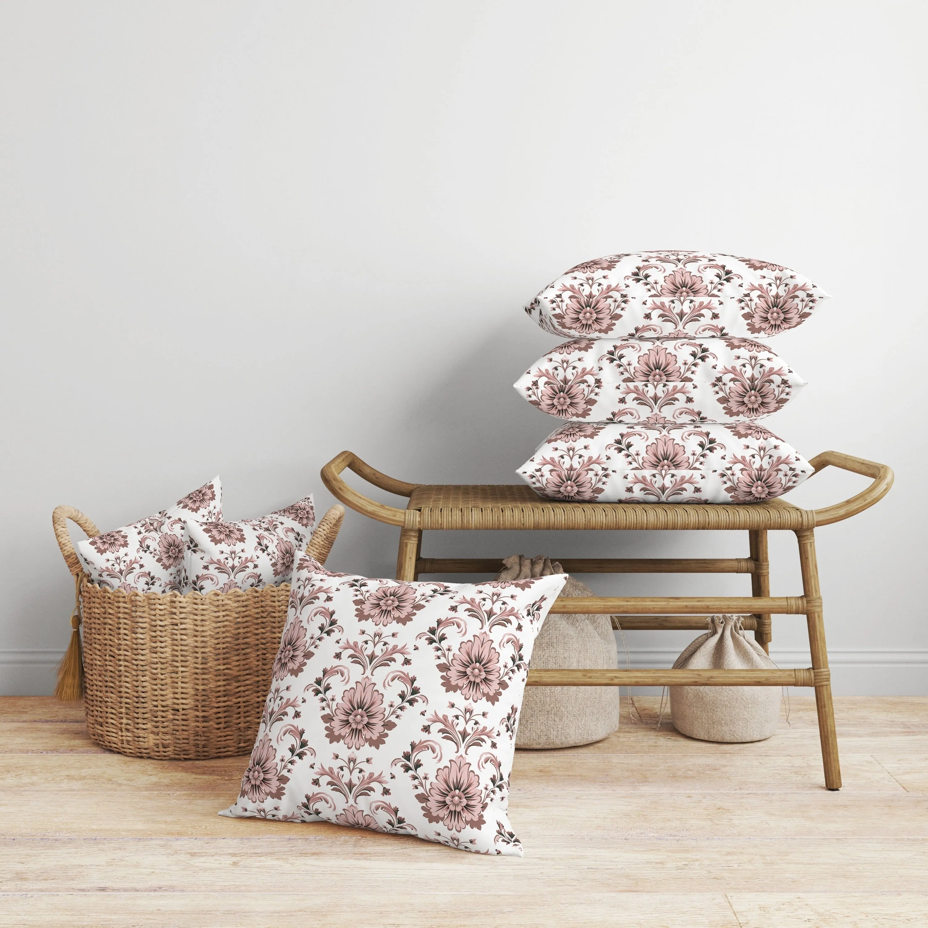 Ornate Opulence Faux Suede Reversible Throw Pillow Pink and Brown