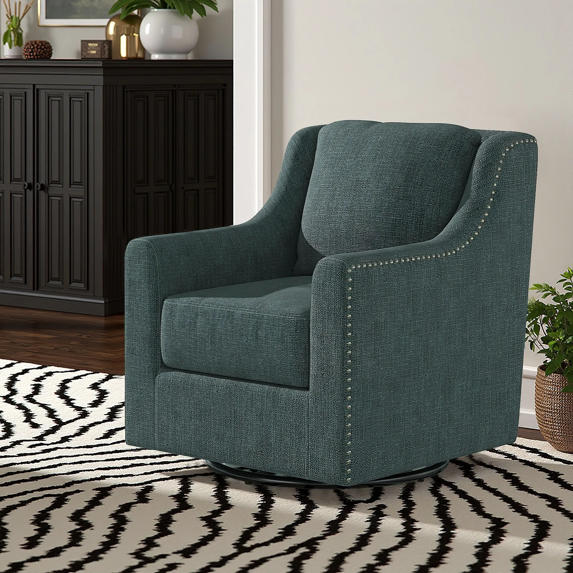Orwyn Nailhead Slope Arm Swivel Chair by iNSPIRE Q Classic