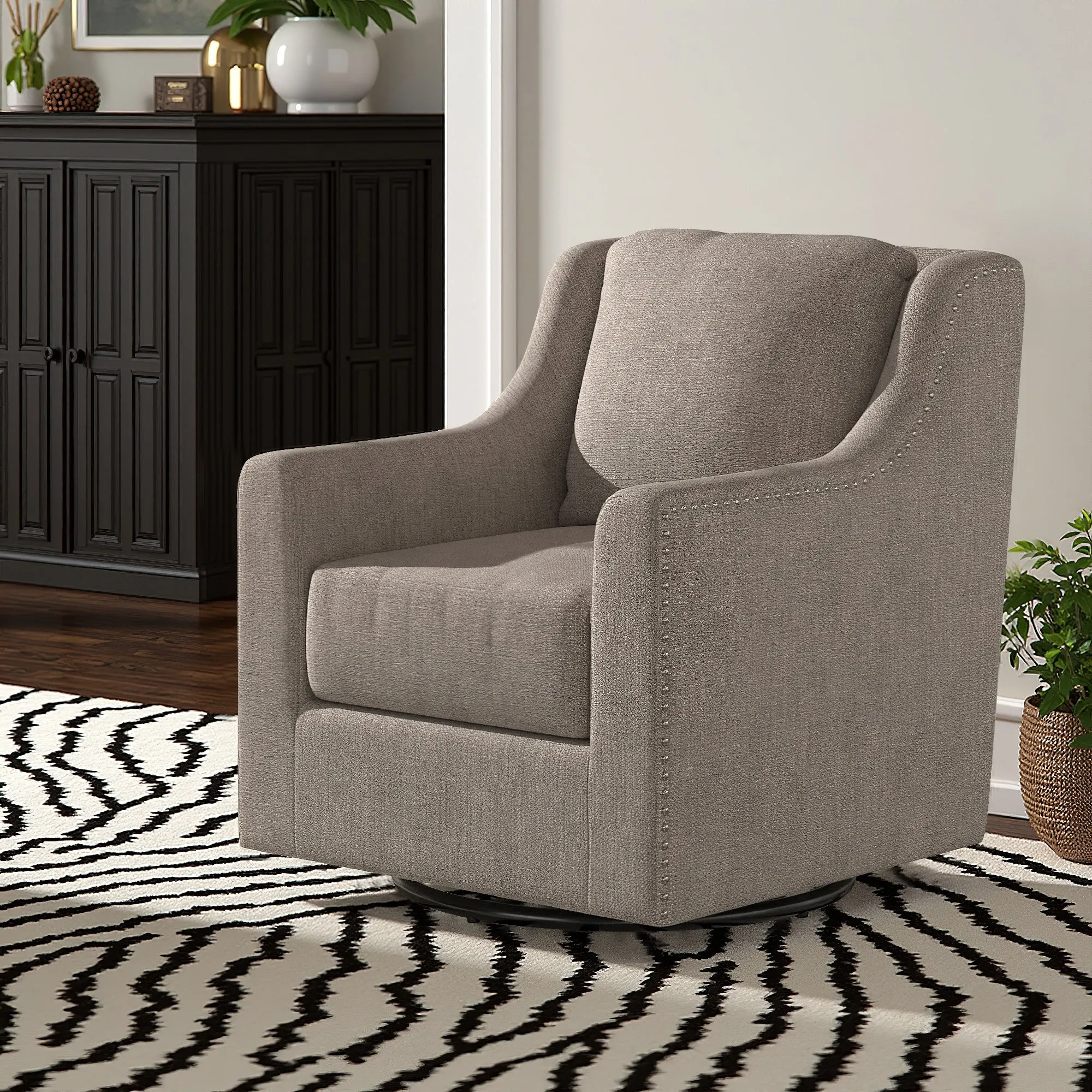Orwyn Nailhead Slope Arm Swivel Chair by iNSPIRE Q Classic