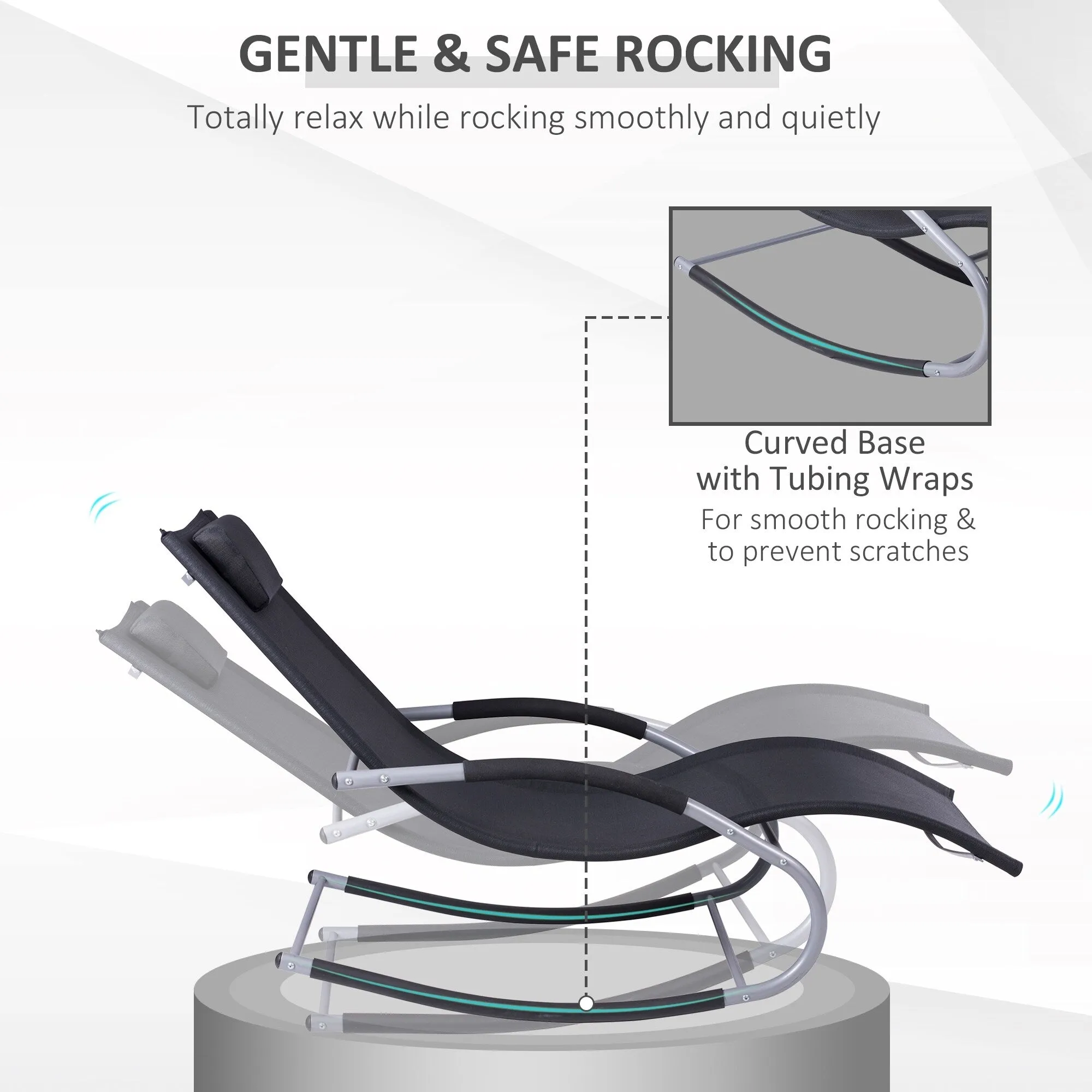 Outdoor Chaise Rocker with Detachable Pillow and Weather-Fighting Fabric. Zero Gravity Rocking Chair for Patio. Deck. Pool