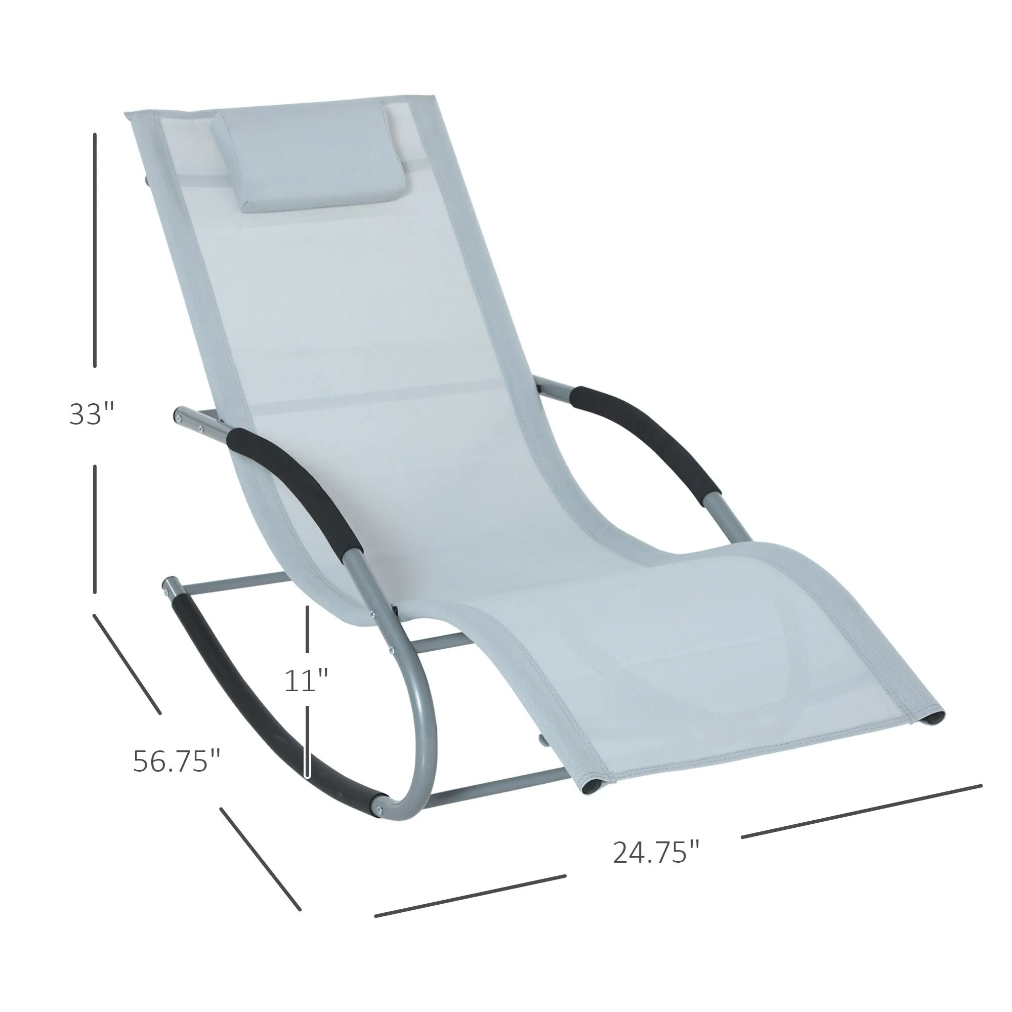 Outdoor Chaise Rocker with Detachable Pillow and Weather-Fighting Fabric. Zero Gravity Rocking Chair for Patio. Deck. Pool