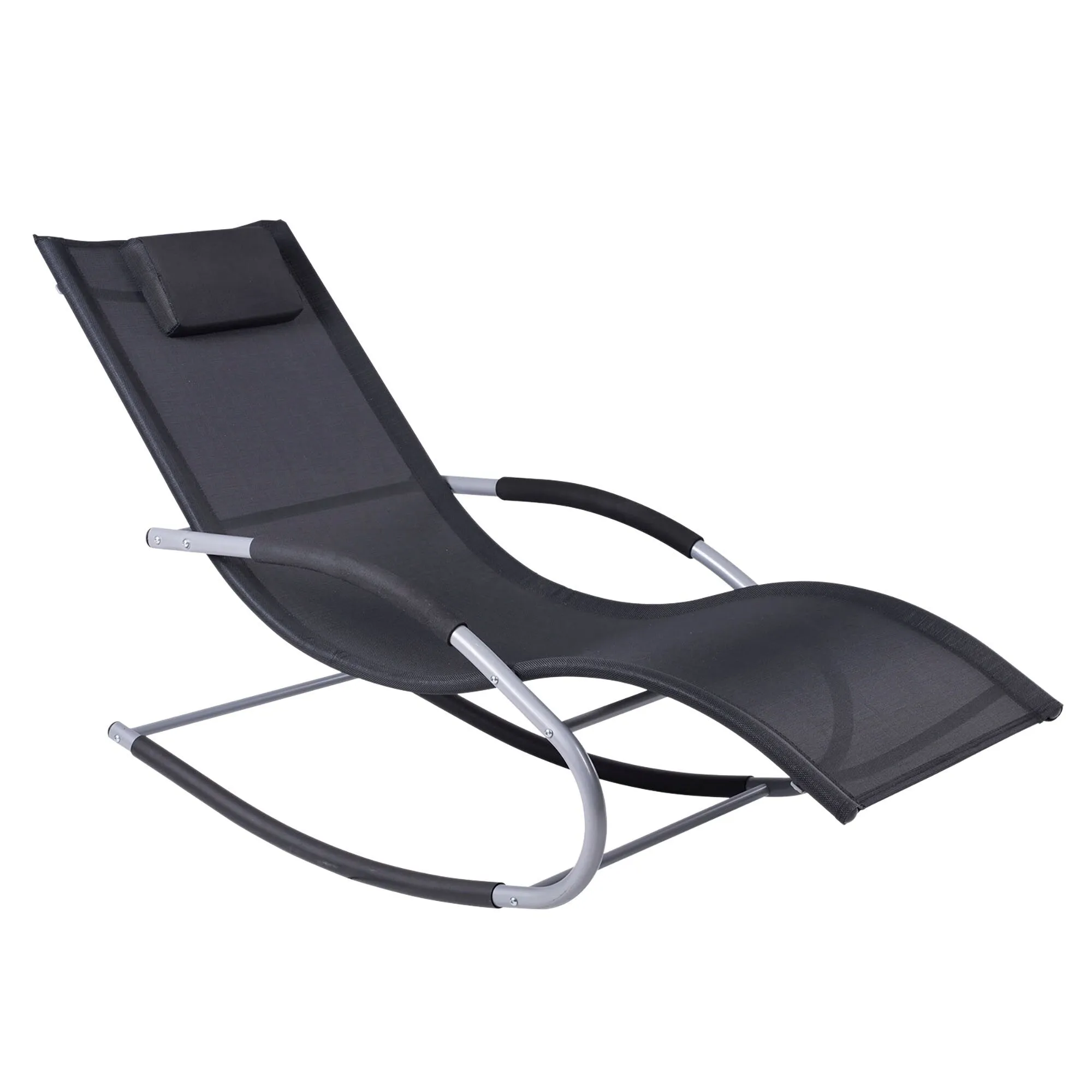 Outdoor Chaise Rocker with Detachable Pillow and Weather-Fighting Fabric. Zero Gravity Rocking Chair for Patio. Deck. Pool