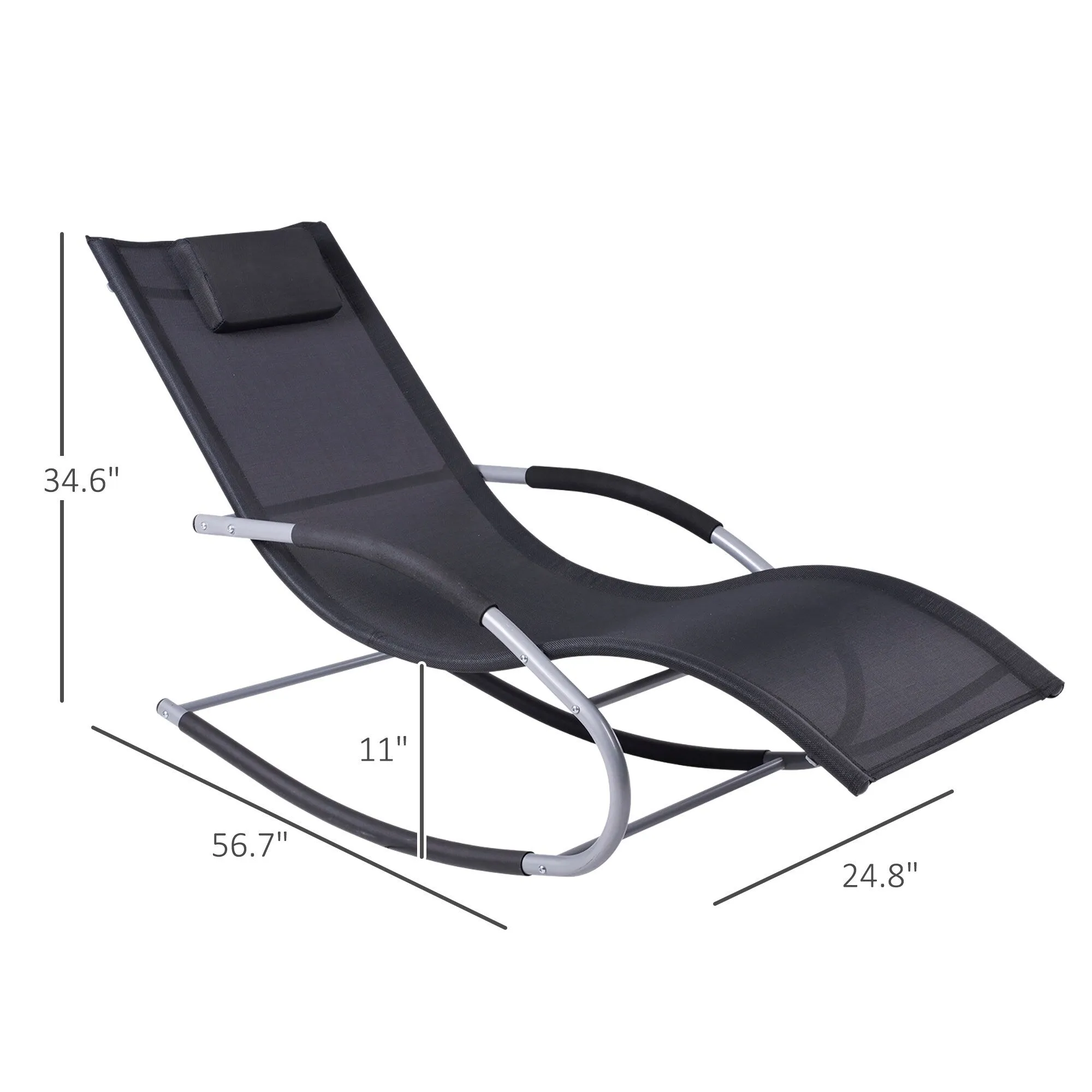 Outdoor Chaise Rocker with Detachable Pillow and Weather-Fighting Fabric. Zero Gravity Rocking Chair for Patio. Deck. Pool