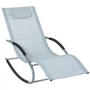 Outdoor Chaise Rocker with Detachable Pillow and Weather-Fighting Fabric. Zero Gravity Rocking Chair for Patio. Deck. Pool