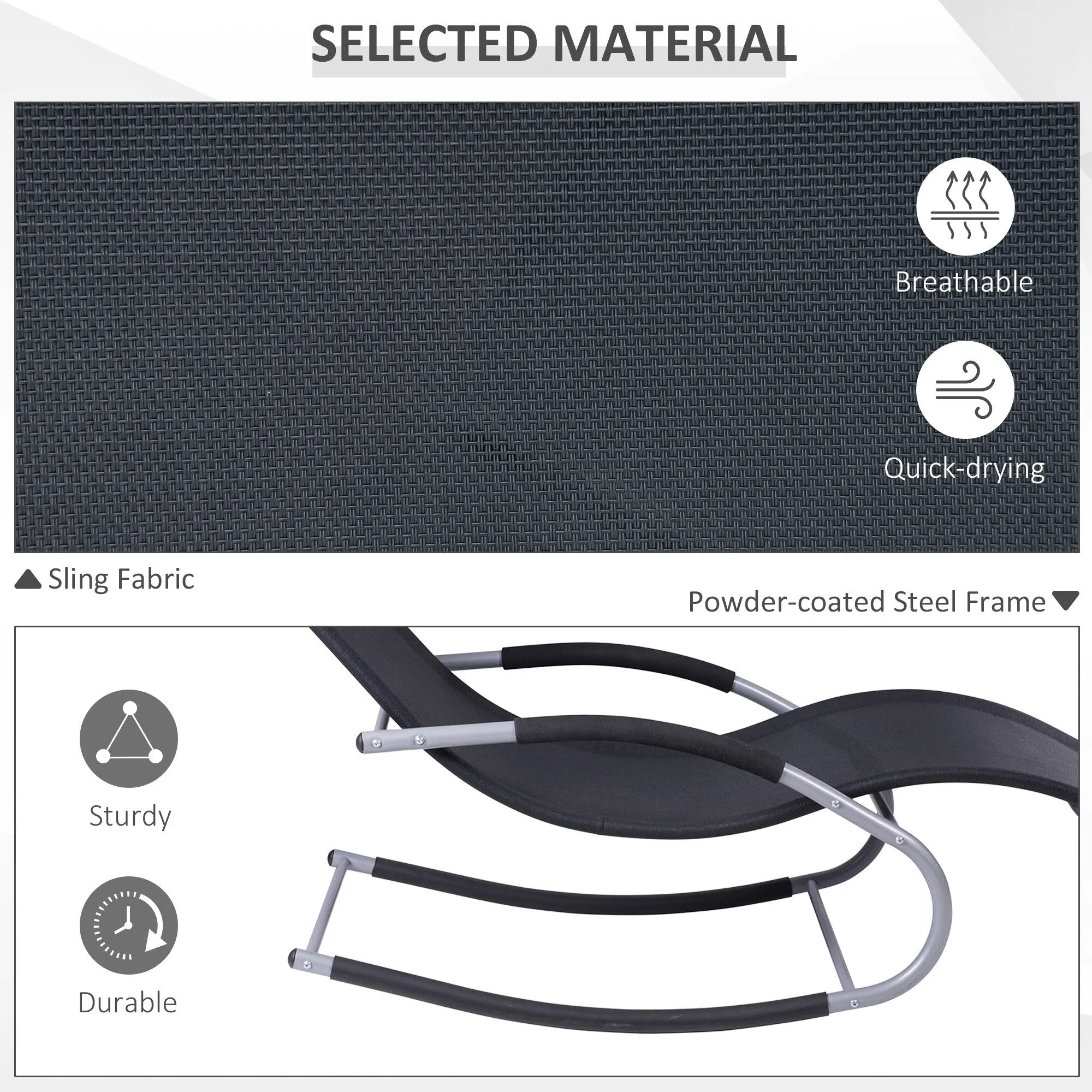 Outdoor Chaise Rocker with Detachable Pillow and Weather-Fighting Fabric. Zero Gravity Rocking Chair for Patio. Deck. Pool
