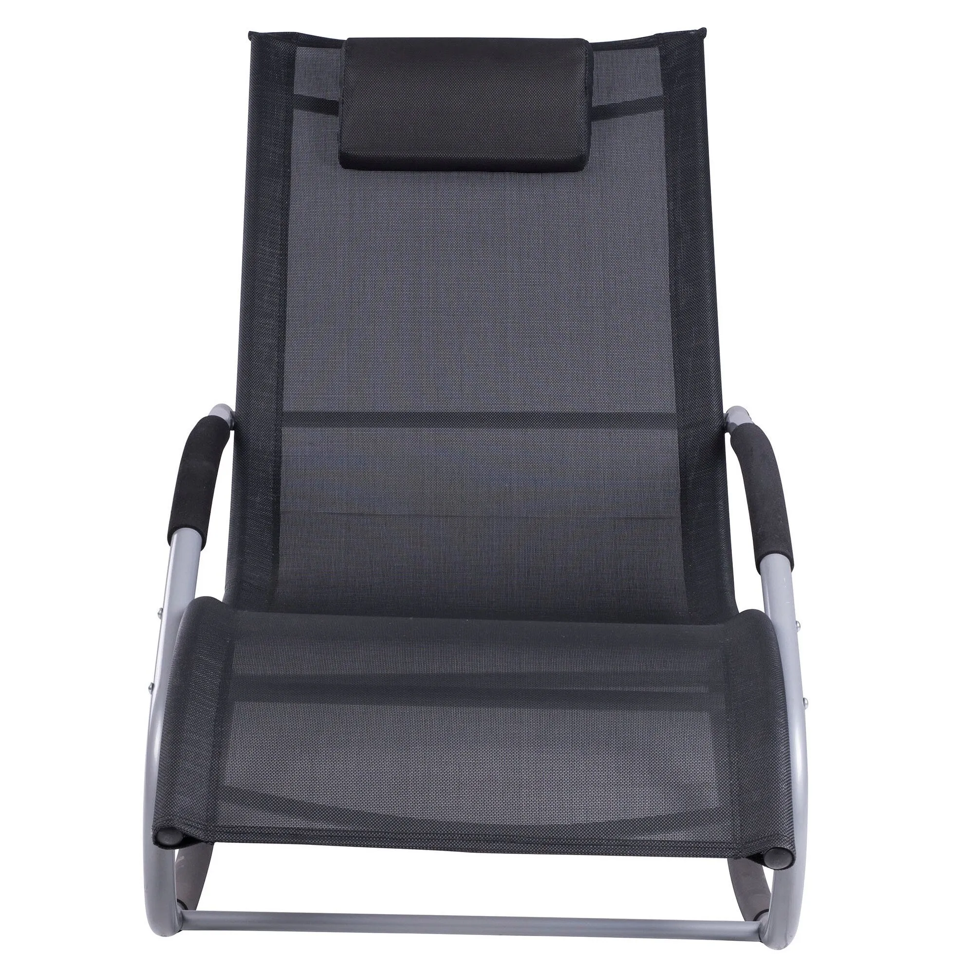 Outdoor Chaise Rocker with Detachable Pillow and Weather-Fighting Fabric. Zero Gravity Rocking Chair for Patio. Deck. Pool