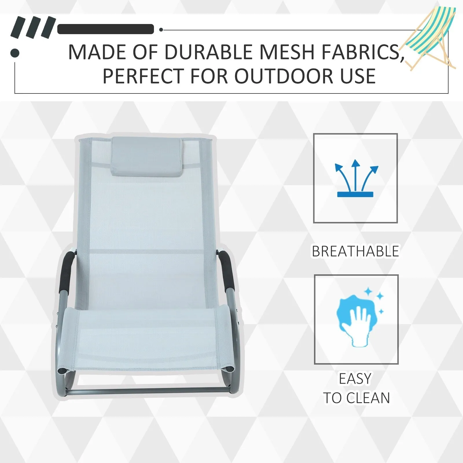 Outdoor Chaise Rocker with Detachable Pillow and Weather-Fighting Fabric. Zero Gravity Rocking Chair for Patio. Deck. Pool