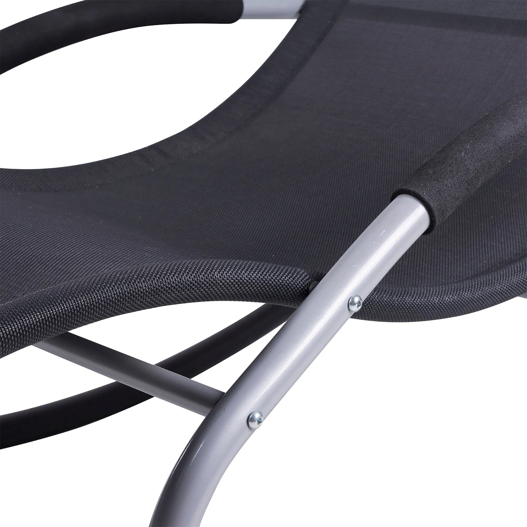Outdoor Chaise Rocker with Detachable Pillow and Weather-Fighting Fabric. Zero Gravity Rocking Chair for Patio. Deck. Pool