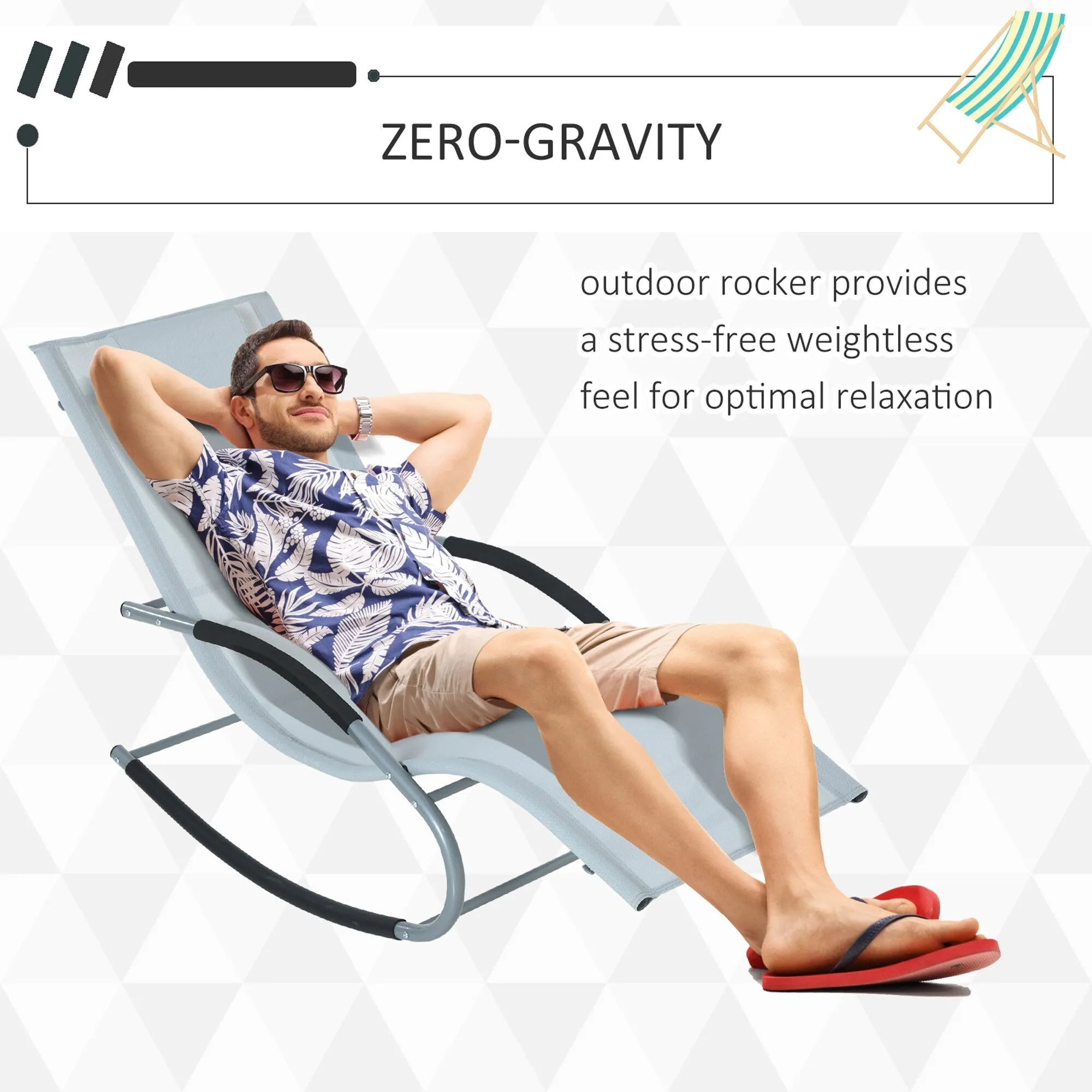 Outdoor Chaise Rocker with Detachable Pillow and Weather-Fighting Fabric. Zero Gravity Rocking Chair for Patio. Deck. Pool