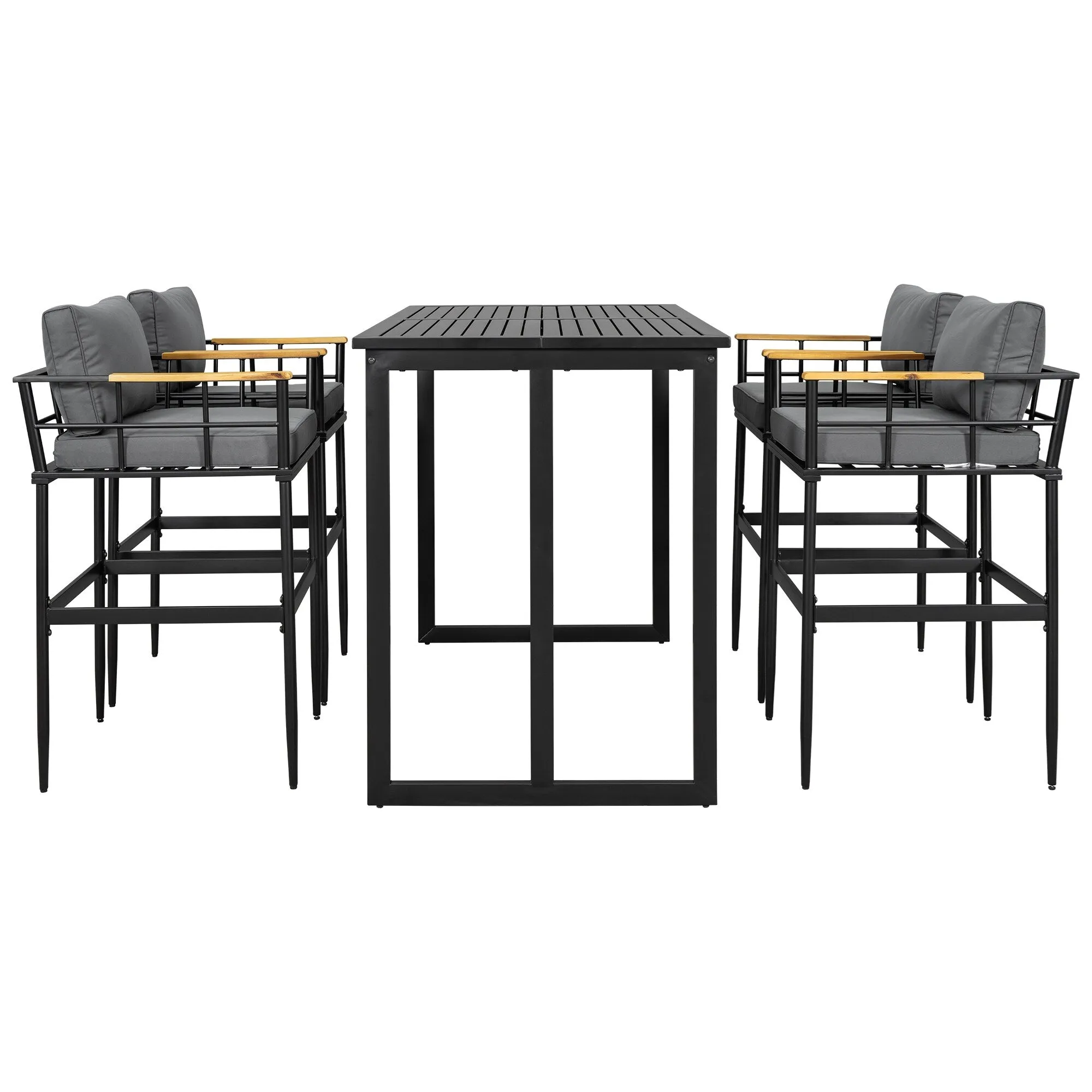 Outdoor Wood Chairs Set with Metal Table for Patio (Set of 5)