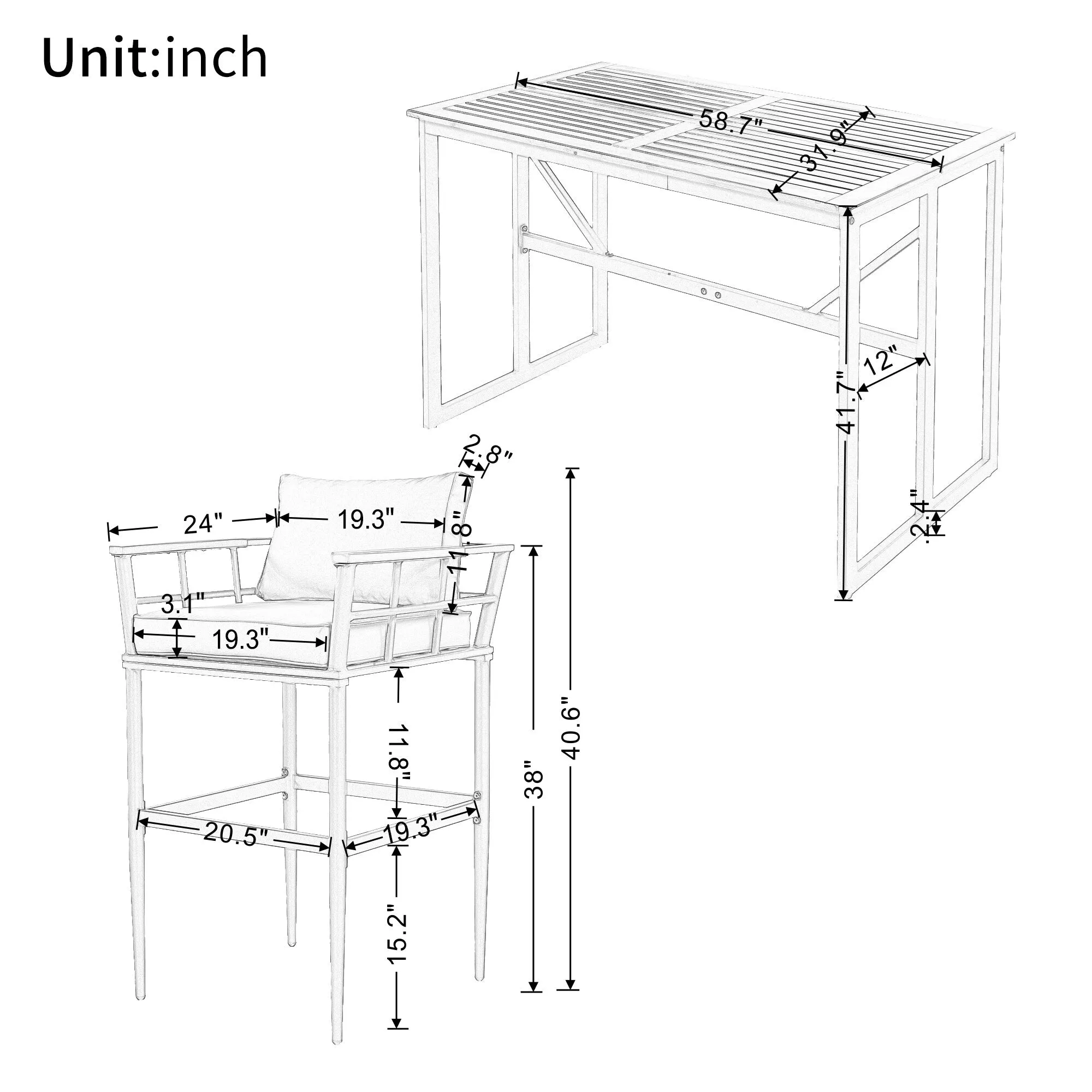 Outdoor Wood Chairs Set with Metal Table for Patio (Set of 5)