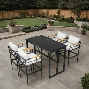 Outdoor Wood Chairs Set with Metal Table for Patio (Set of 5)
