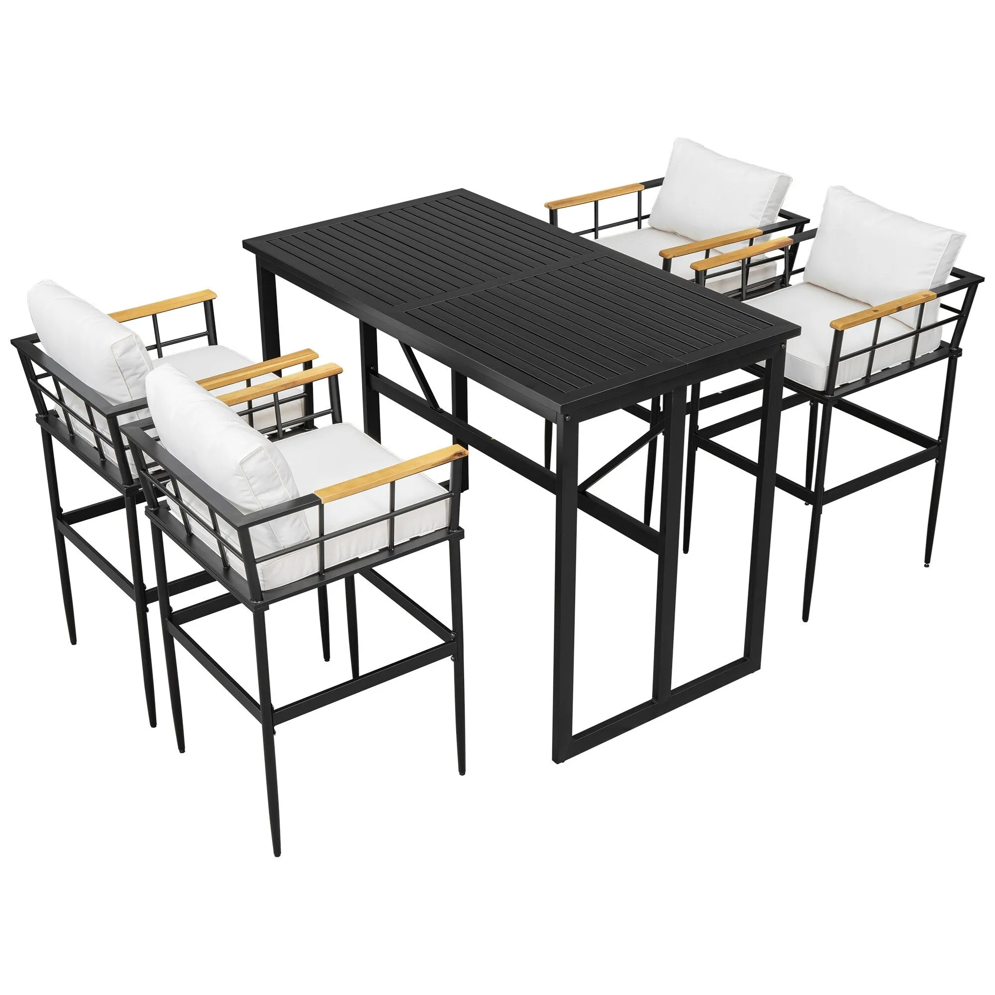 Outdoor Wood Chairs Set with Metal Table for Patio (Set of 5)