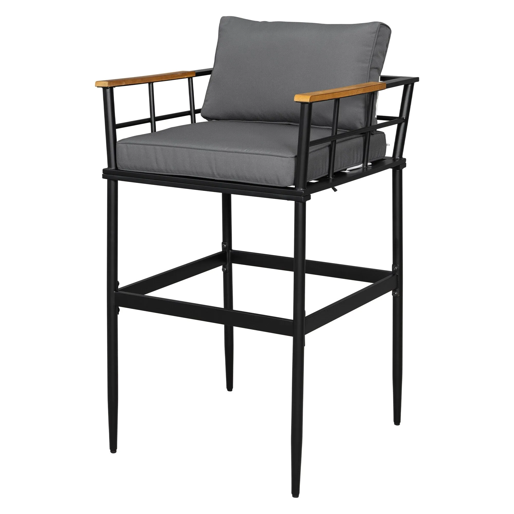 Outdoor Wood Chairs Set with Metal Table for Patio (Set of 5)