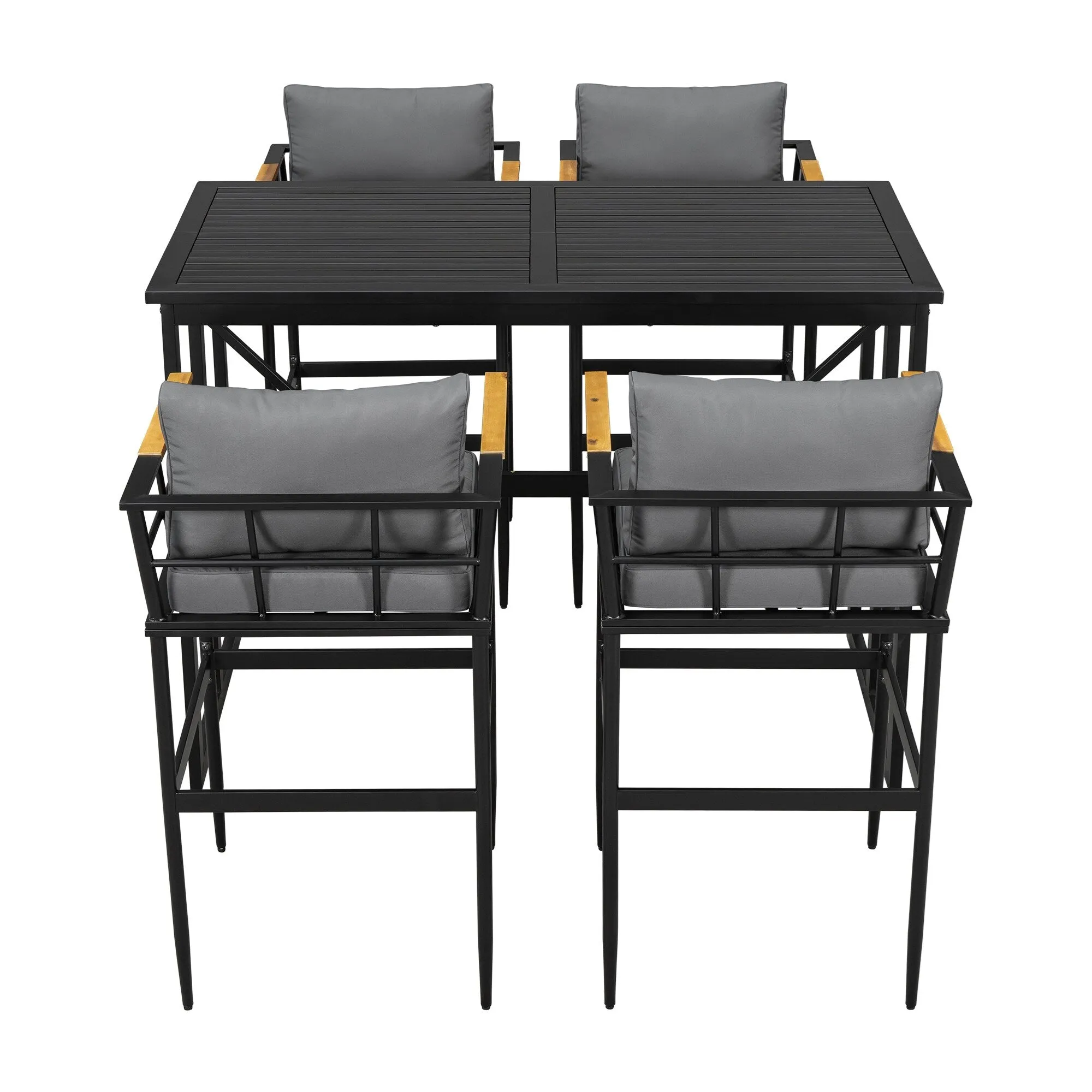 Outdoor Wood Chairs Set with Metal Table for Patio (Set of 5)