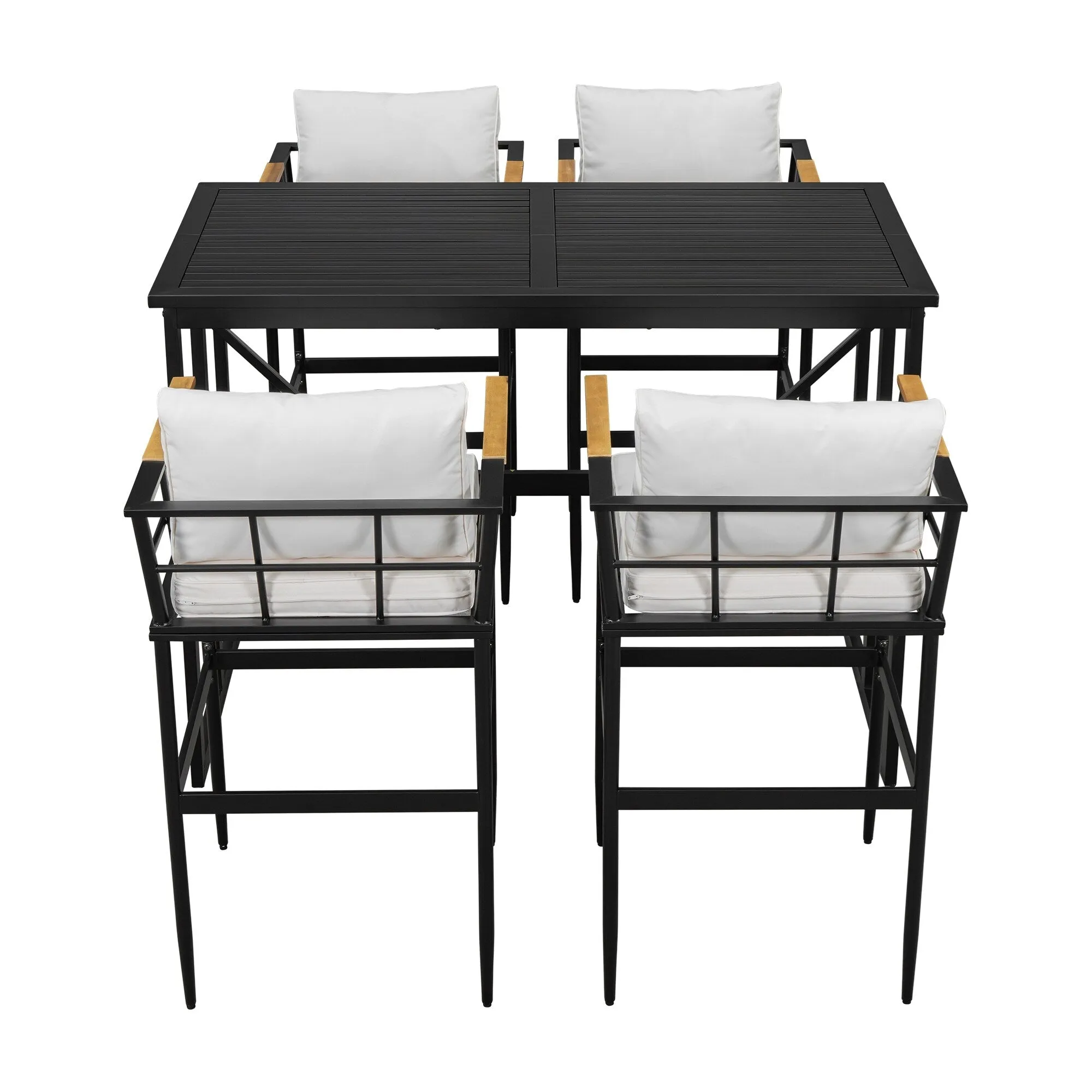 Outdoor Wood Chairs Set with Metal Table for Patio (Set of 5)