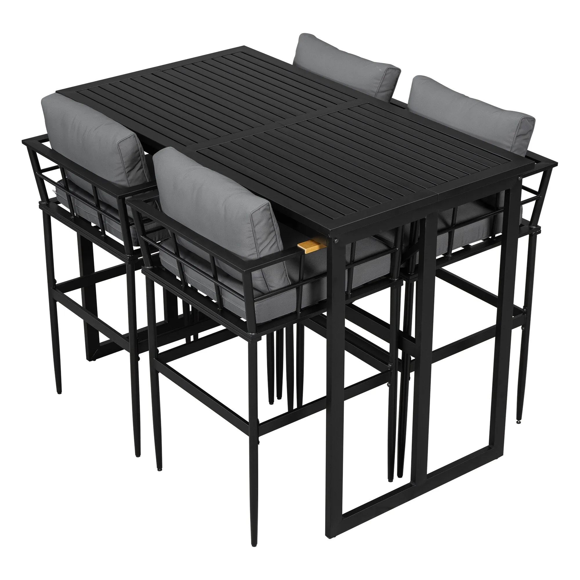 Outdoor Wood Chairs Set with Metal Table for Patio (Set of 5)
