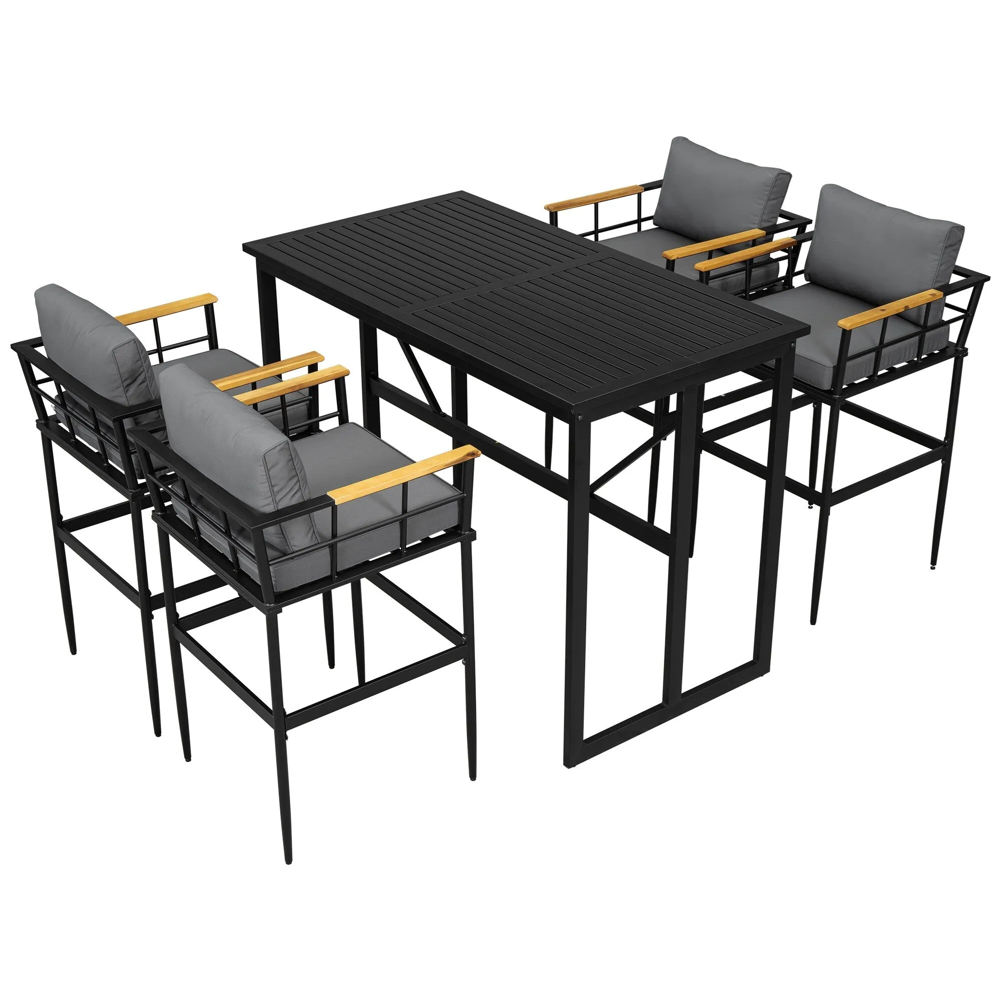 Outdoor Wood Chairs Set with Metal Table for Patio (Set of 5)
