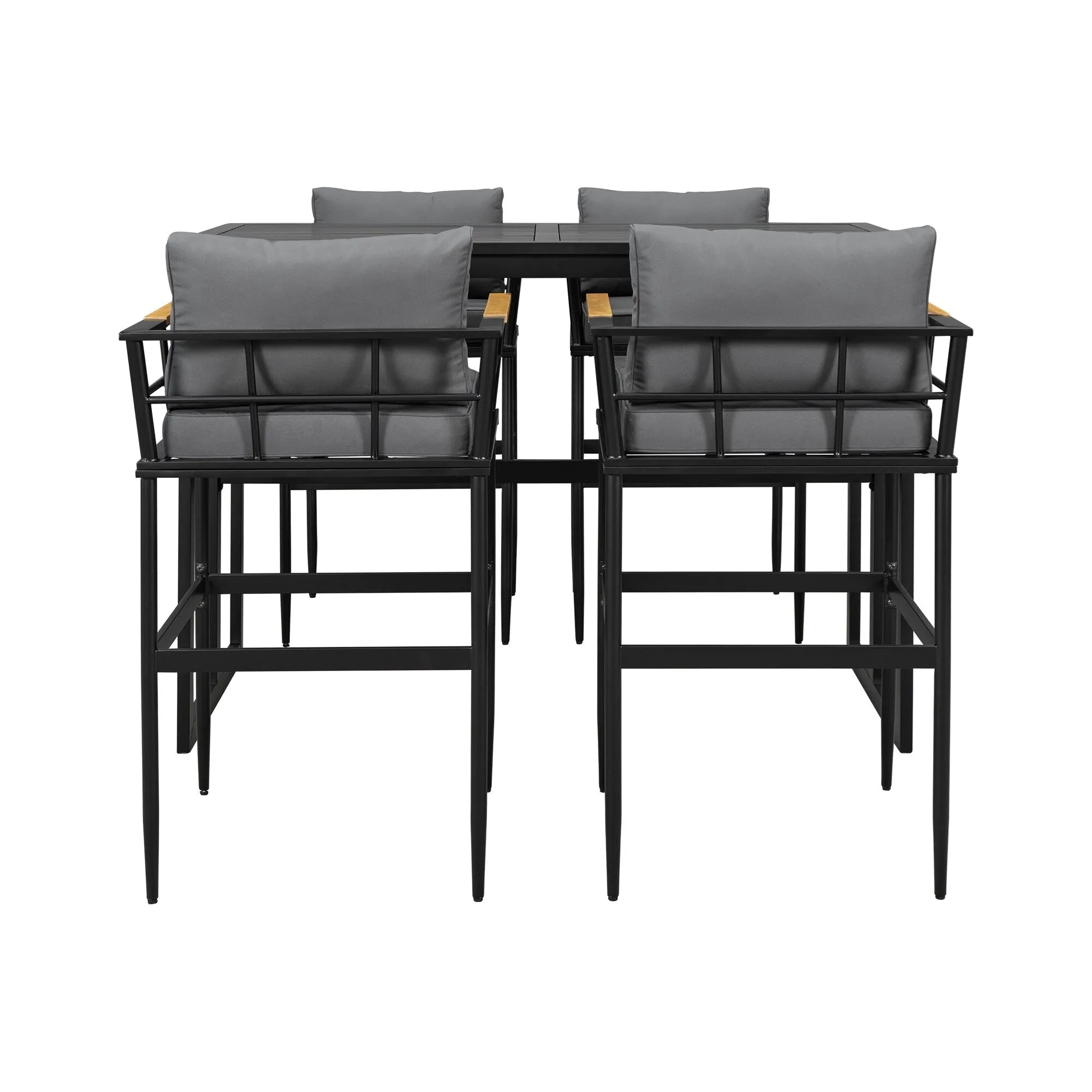 Outdoor Wood Chairs Set with Metal Table for Patio (Set of 5)