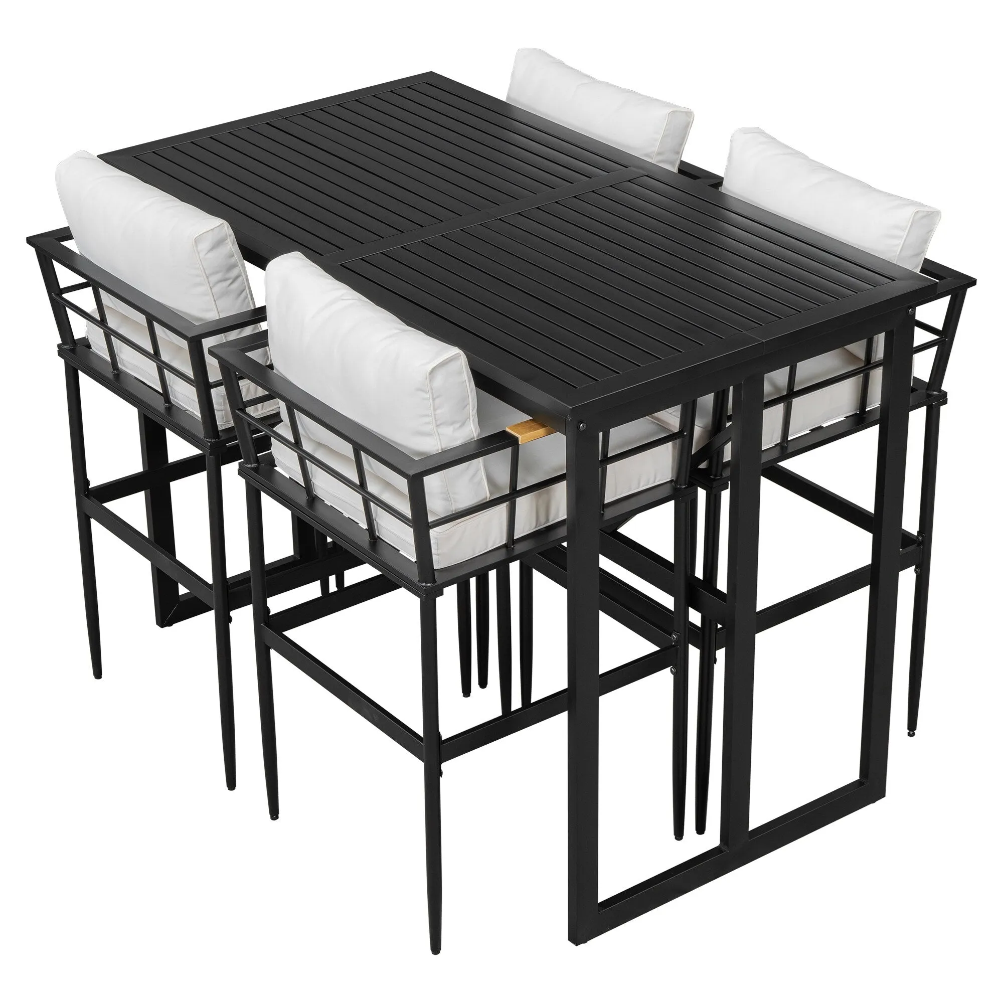 Outdoor Wood Chairs Set with Metal Table for Patio (Set of 5)