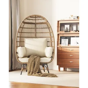 Oversize Wicker Egg Chair Outdoor with Steel Frame. Egg Basket Lounge Chair with 4 Cushions