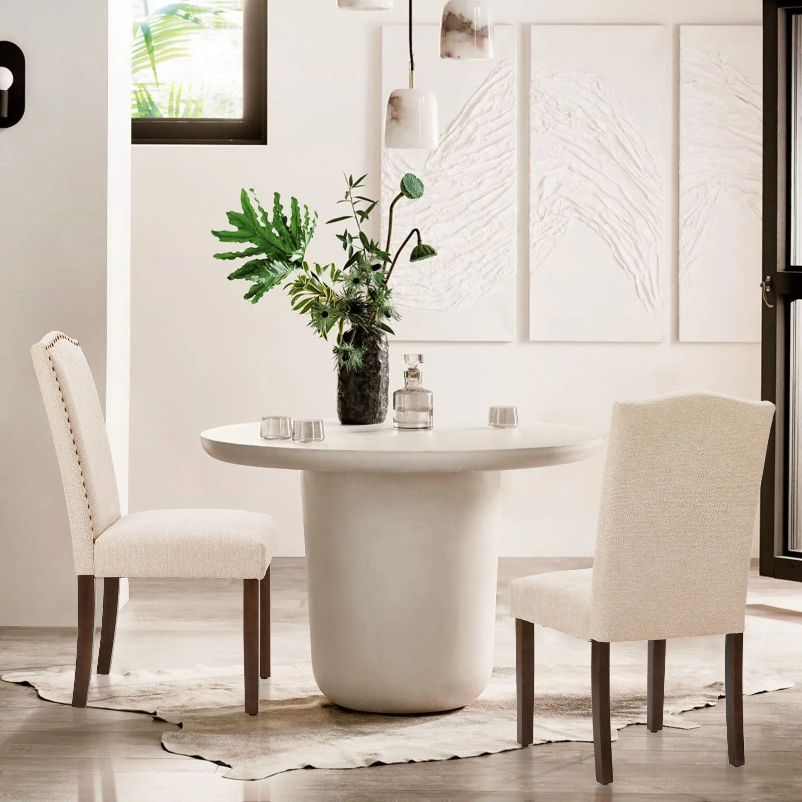 Padded Dining Chairs with Solid Wood Legs. Set of 2