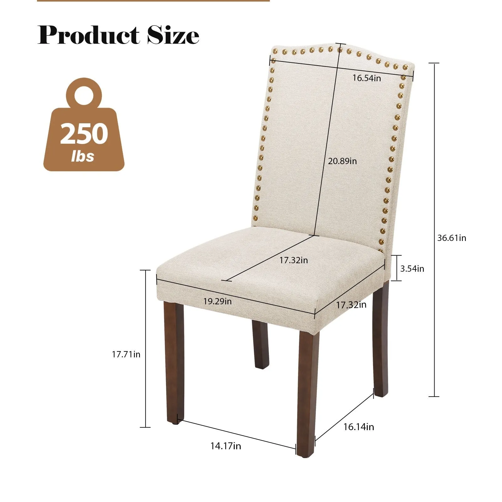 Padded Dining Chairs with Solid Wood Legs. Set of 2
