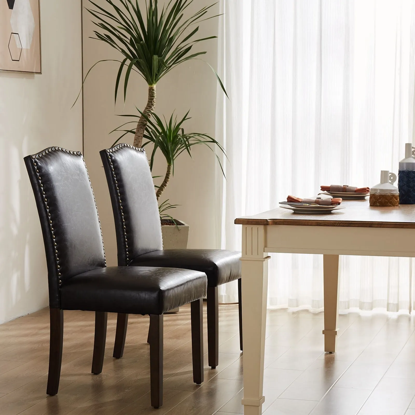 Padded Dining Chairs with Solid Wood Legs. Set of 2