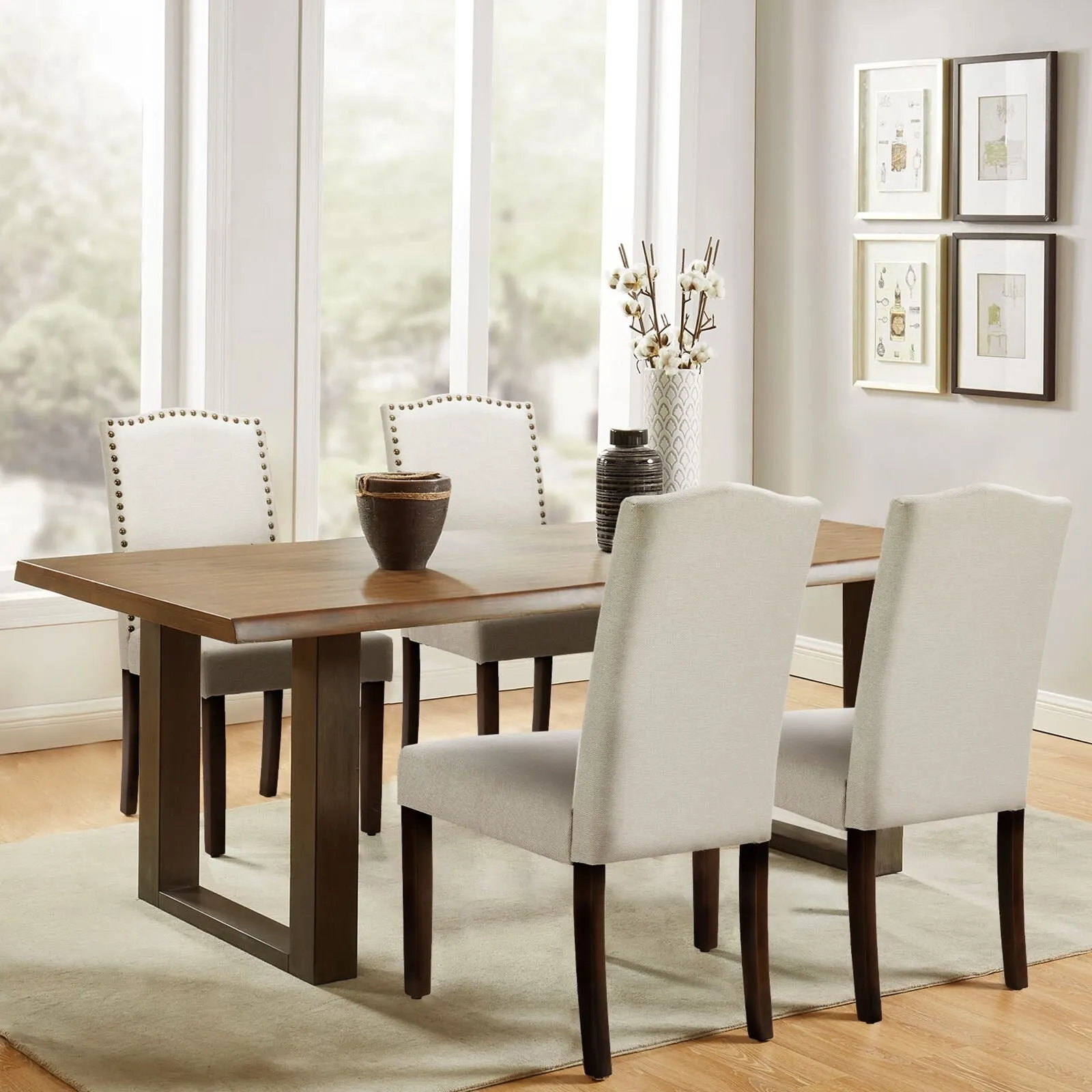Padded Dining Chairs with Solid Wood Legs. Set of 2