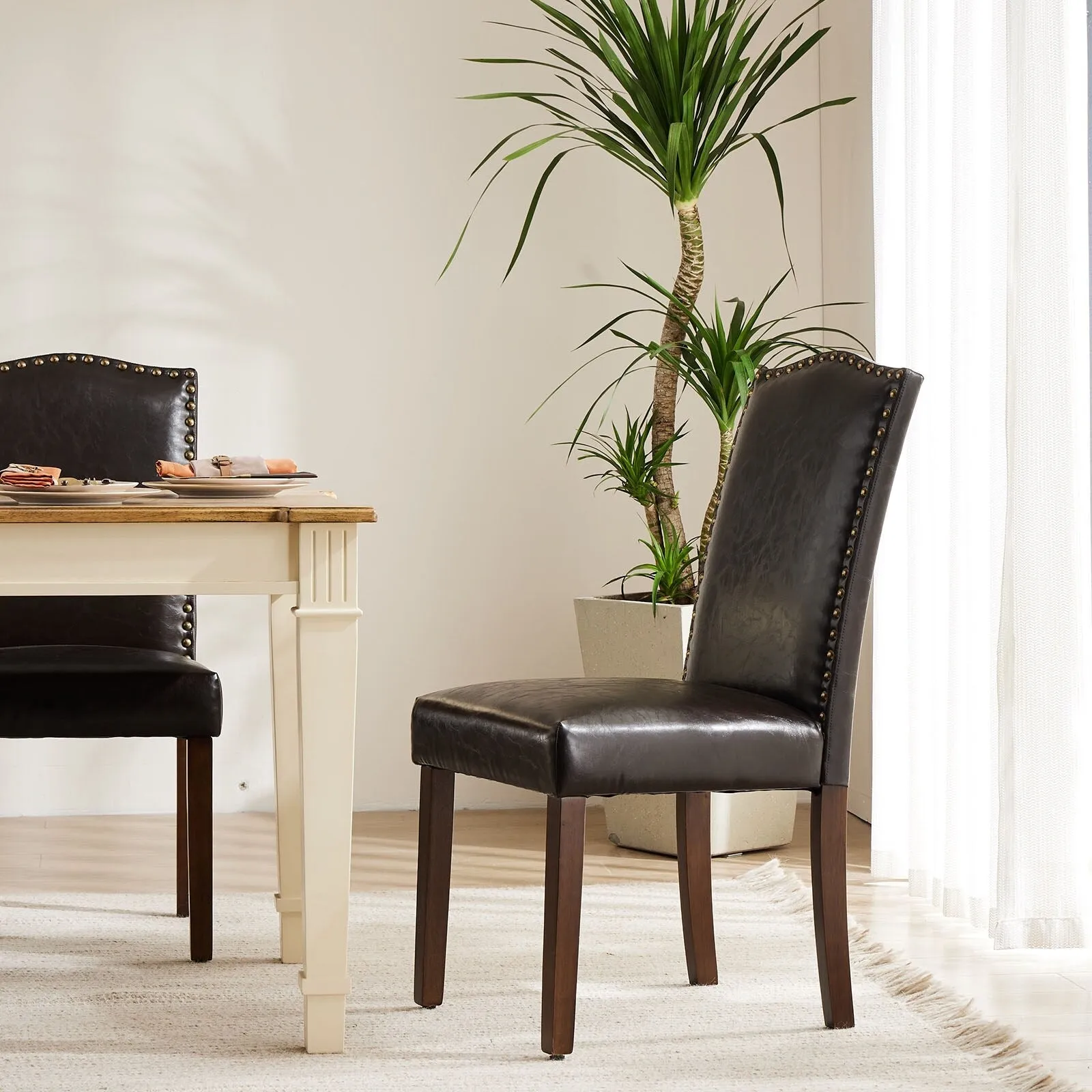 Padded Dining Chairs with Solid Wood Legs. Set of 2