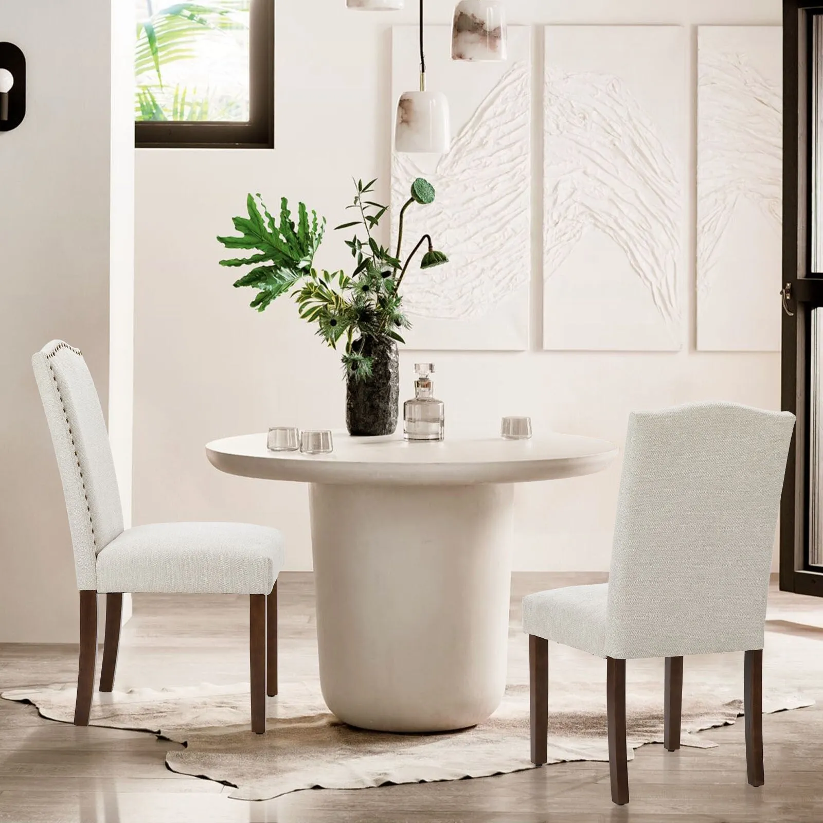 Padded Dining Chairs with Solid Wood Legs. Set of 2