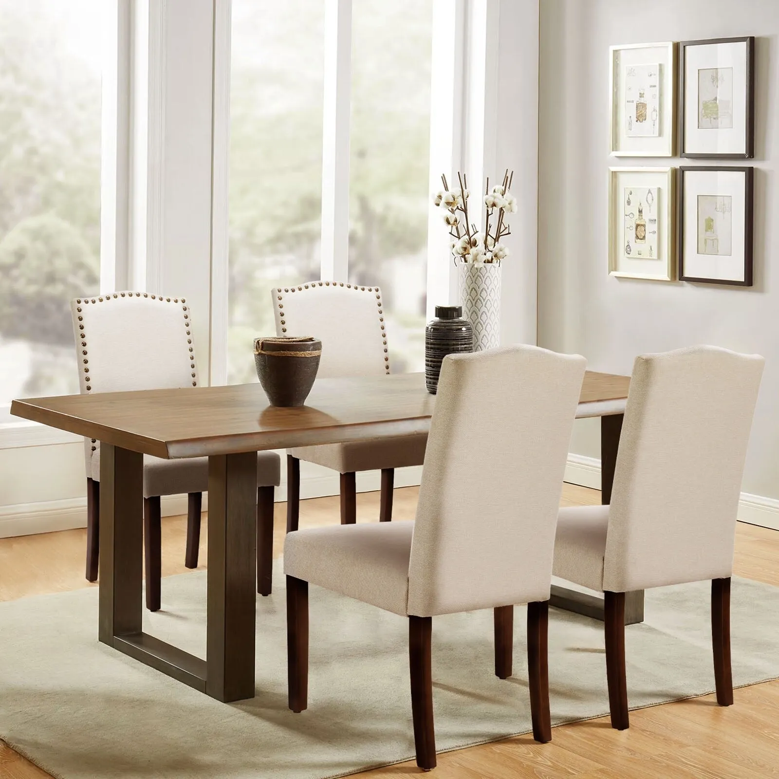 Padded Dining Chairs with Solid Wood Legs. Set of 2
