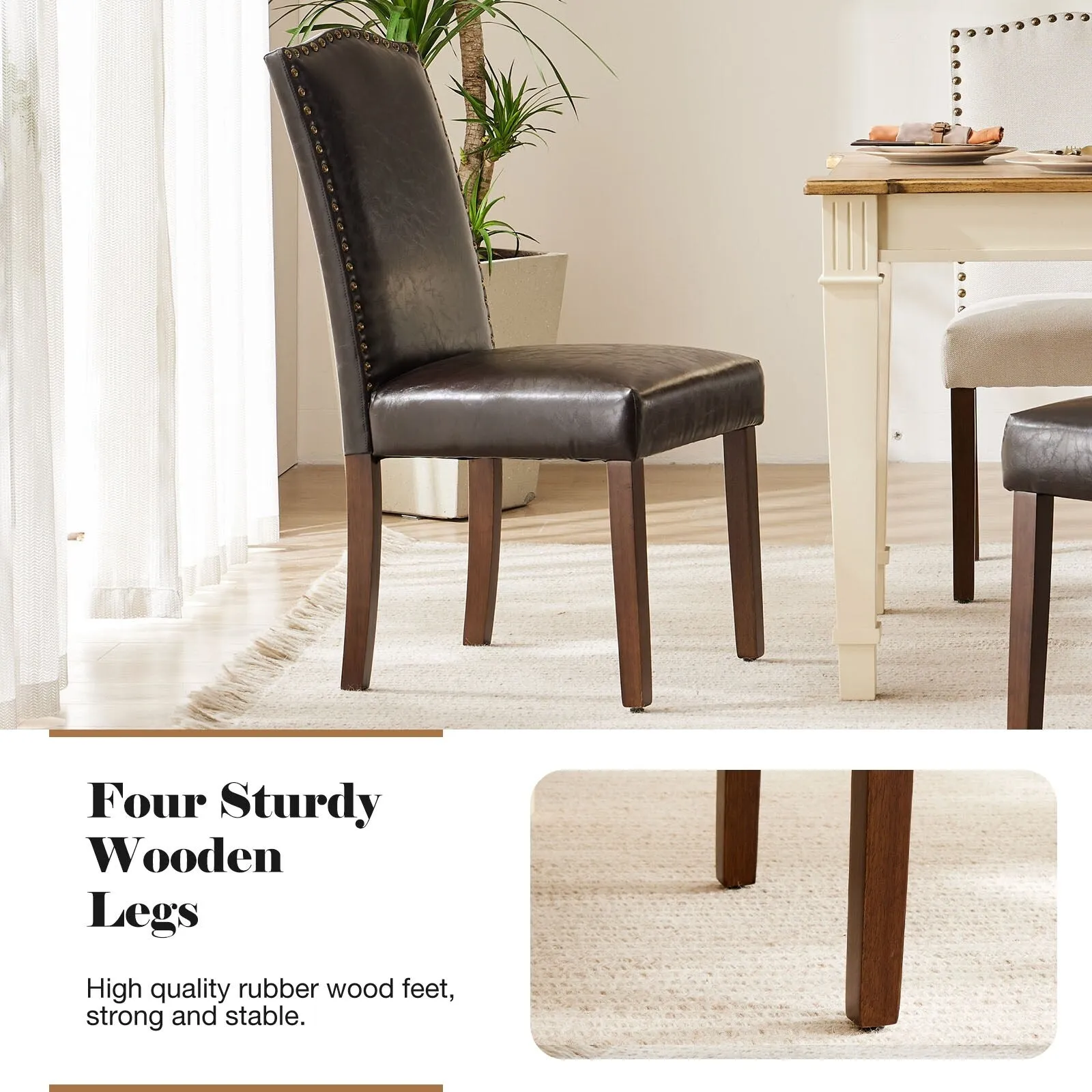 Padded Dining Chairs with Solid Wood Legs. Set of 2