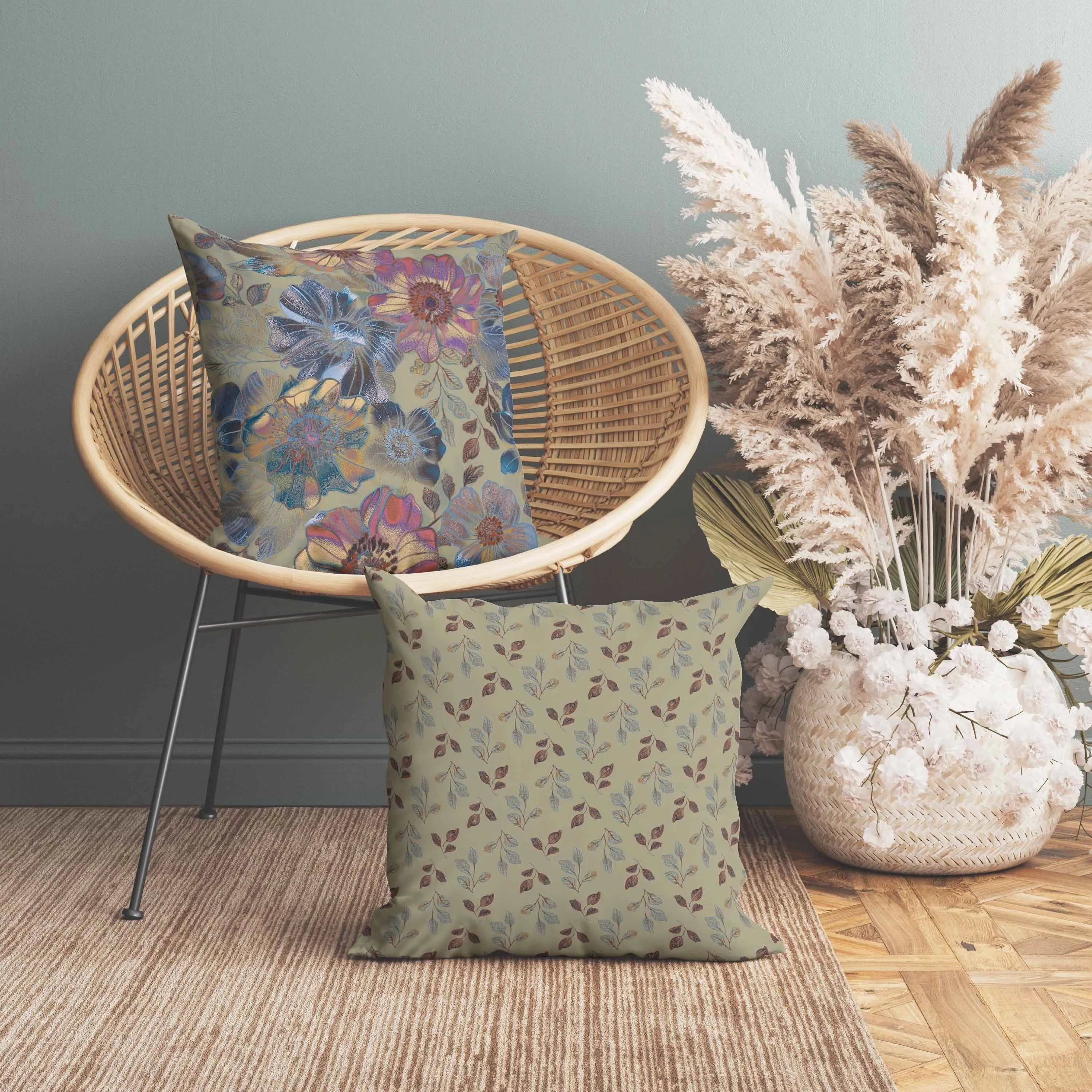 Painted Petalscape Faux Suede Reversible Throw Pillow Beige and Pink