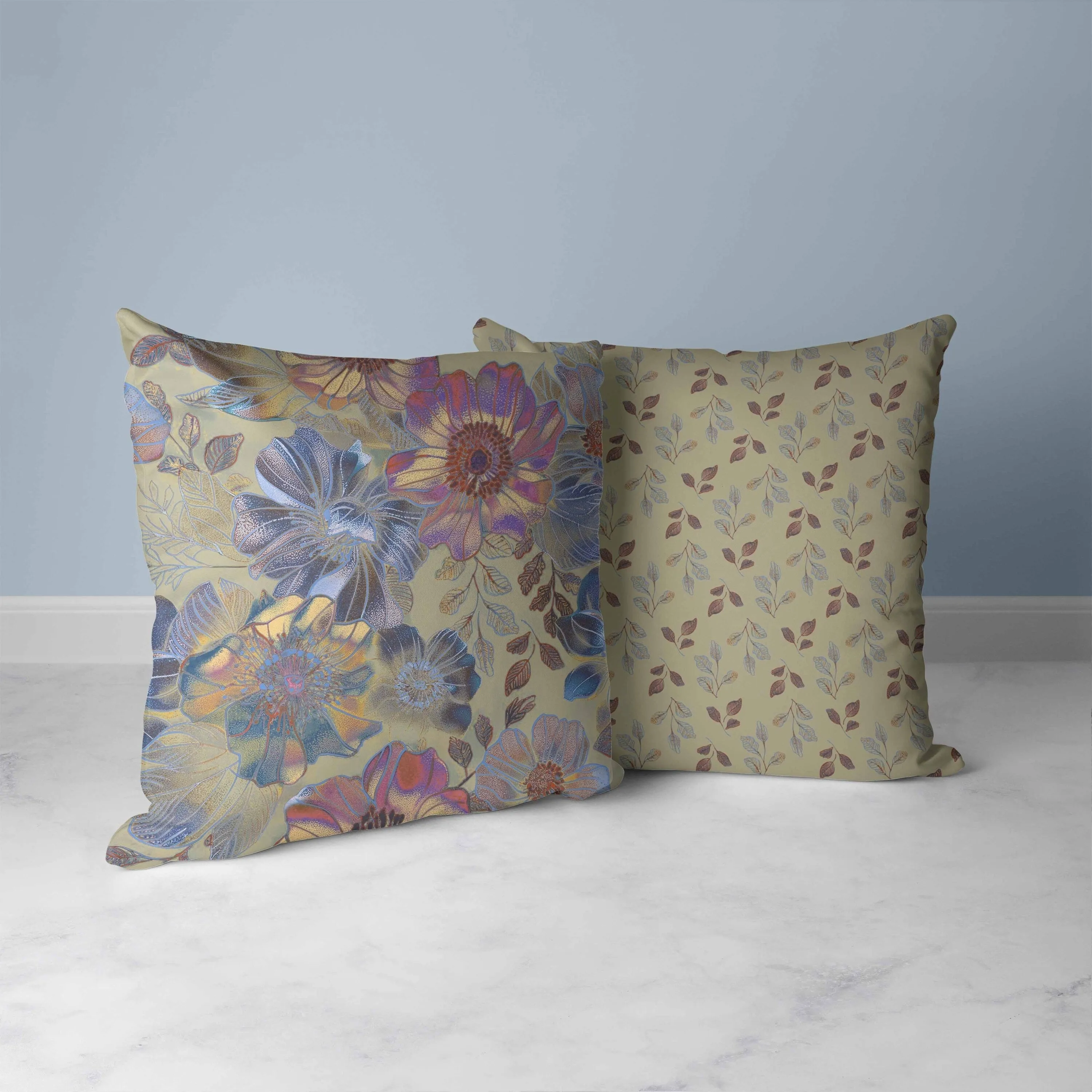 Painted Petalscape Faux Suede Reversible Throw Pillow Beige and Pink
