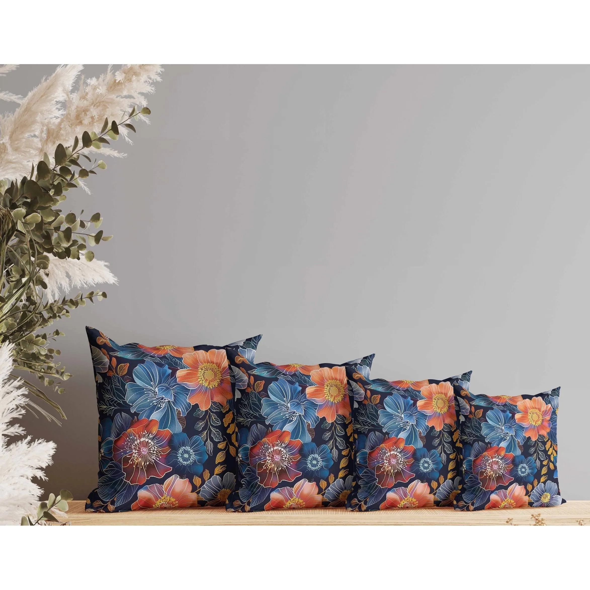 Painted Petalscape Faux Suede Reversible Throw Pillow Blue and Orange