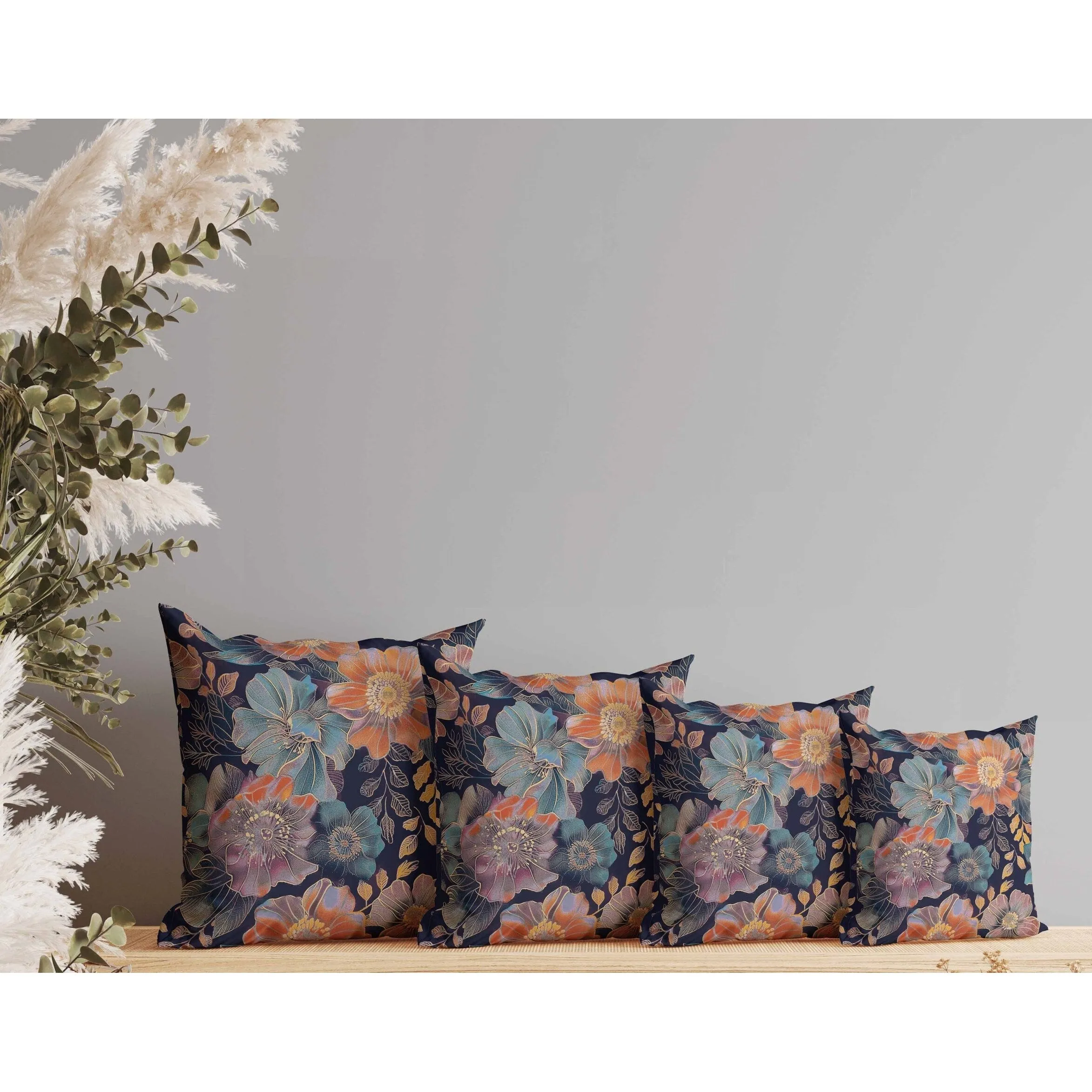 Painted Petalscape Faux Suede Reversible Throw Pillow Turquoise and Orange