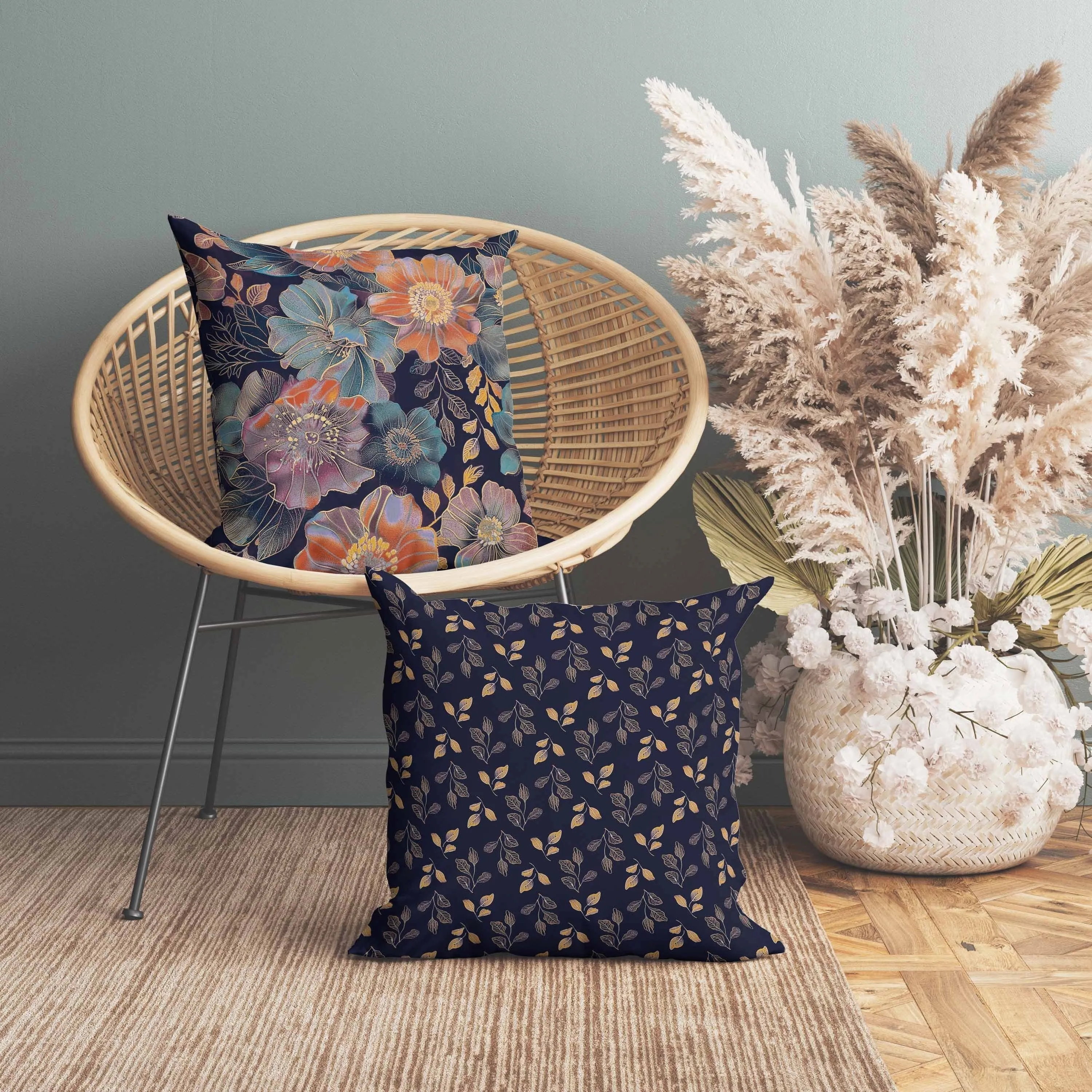 Painted Petalscape Faux Suede Reversible Throw Pillow Turquoise and Orange