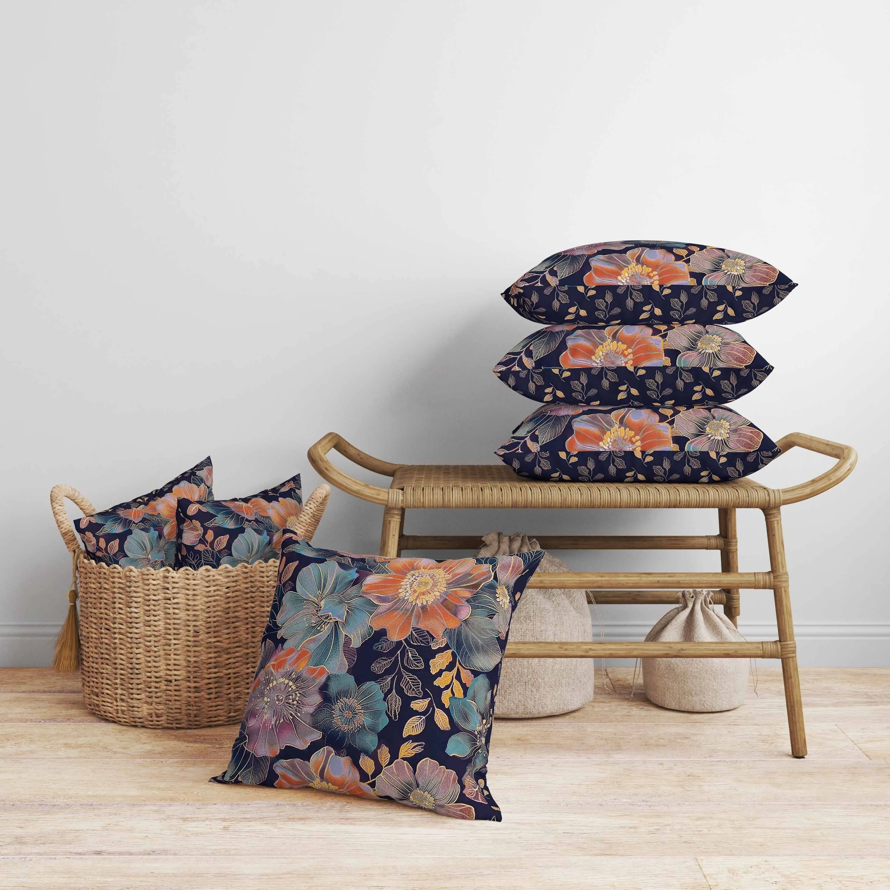 Painted Petalscape Faux Suede Reversible Throw Pillow Turquoise and Orange