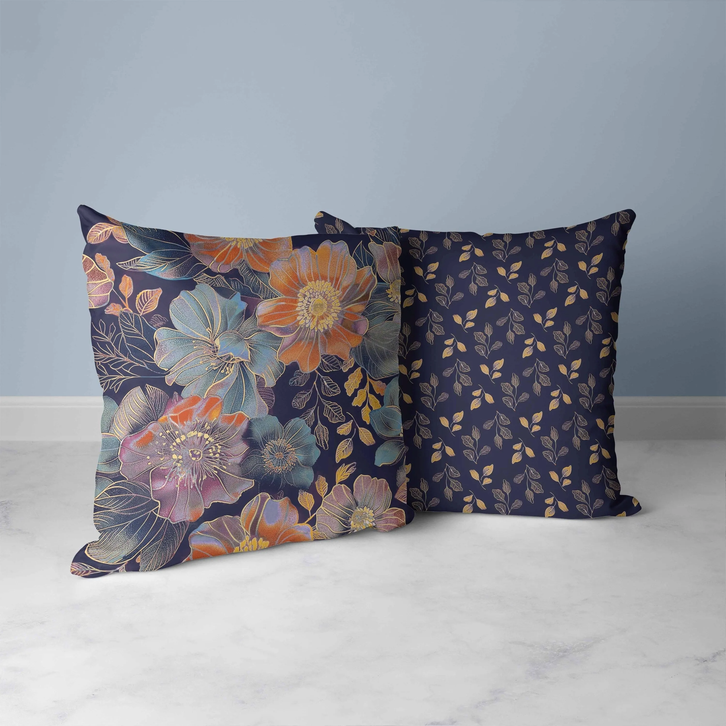 Painted Petalscape Faux Suede Reversible Throw Pillow Turquoise and Orange
