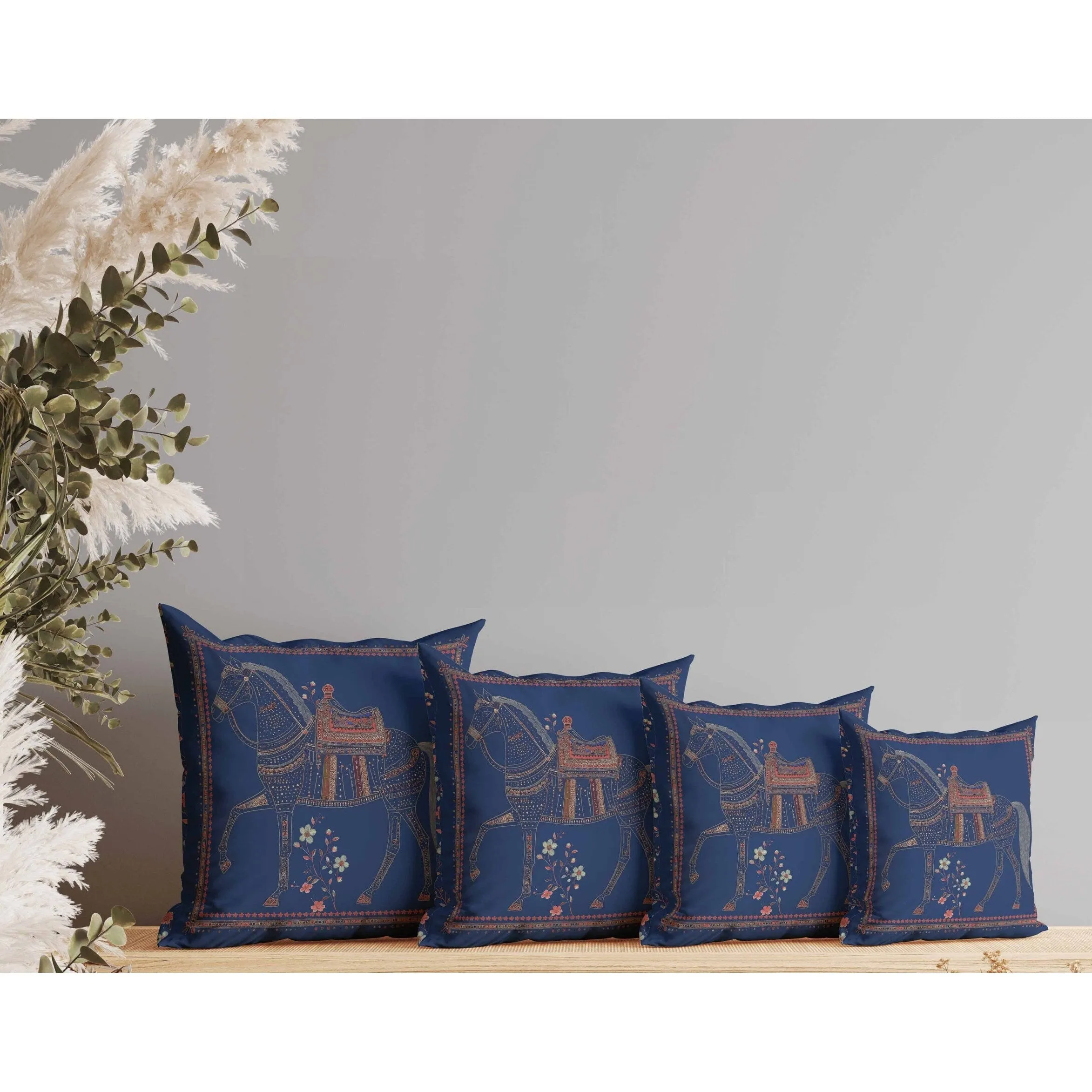 Painted Pony Faux Suede Reversible Throw Pillow Blue and Orange