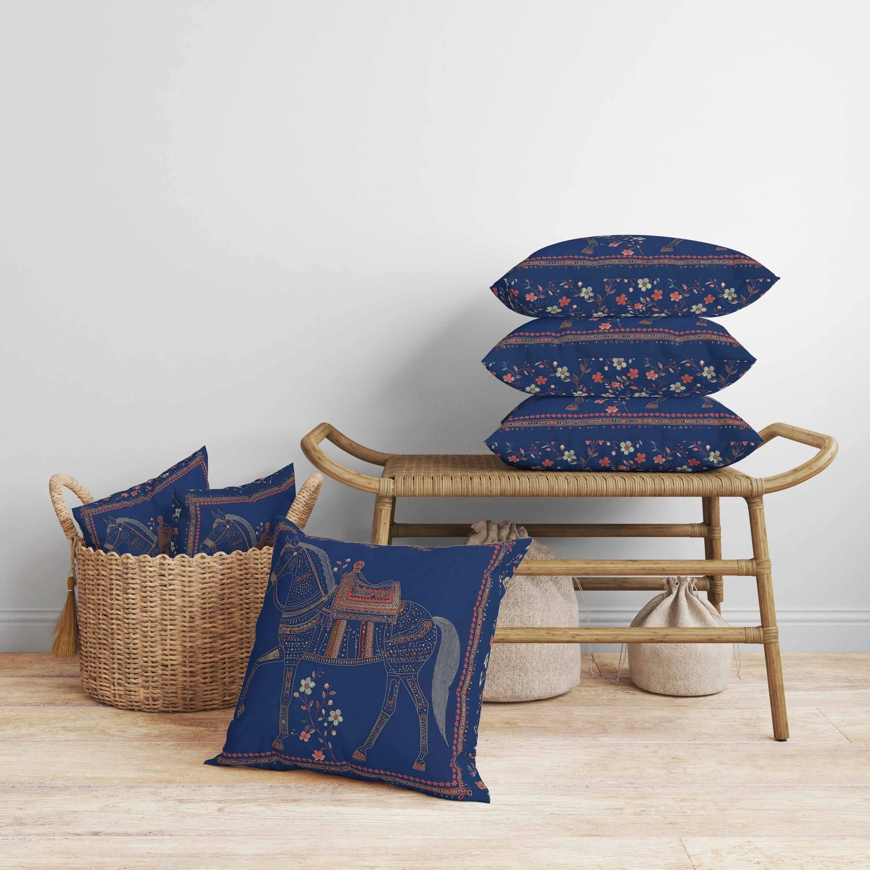 Painted Pony Faux Suede Reversible Throw Pillow Blue and Orange